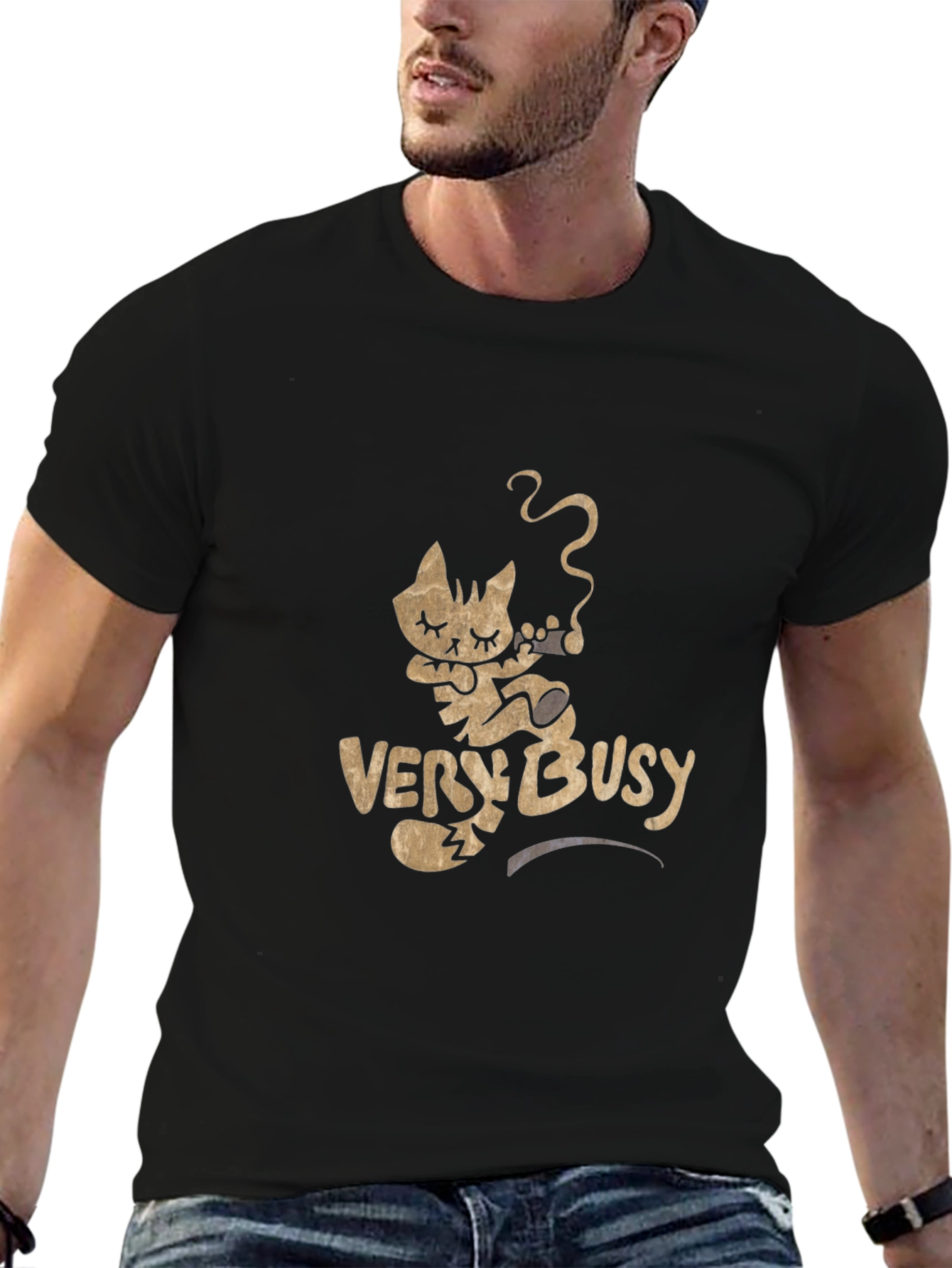Funny Cat Smoking Tee - Very Busy Design