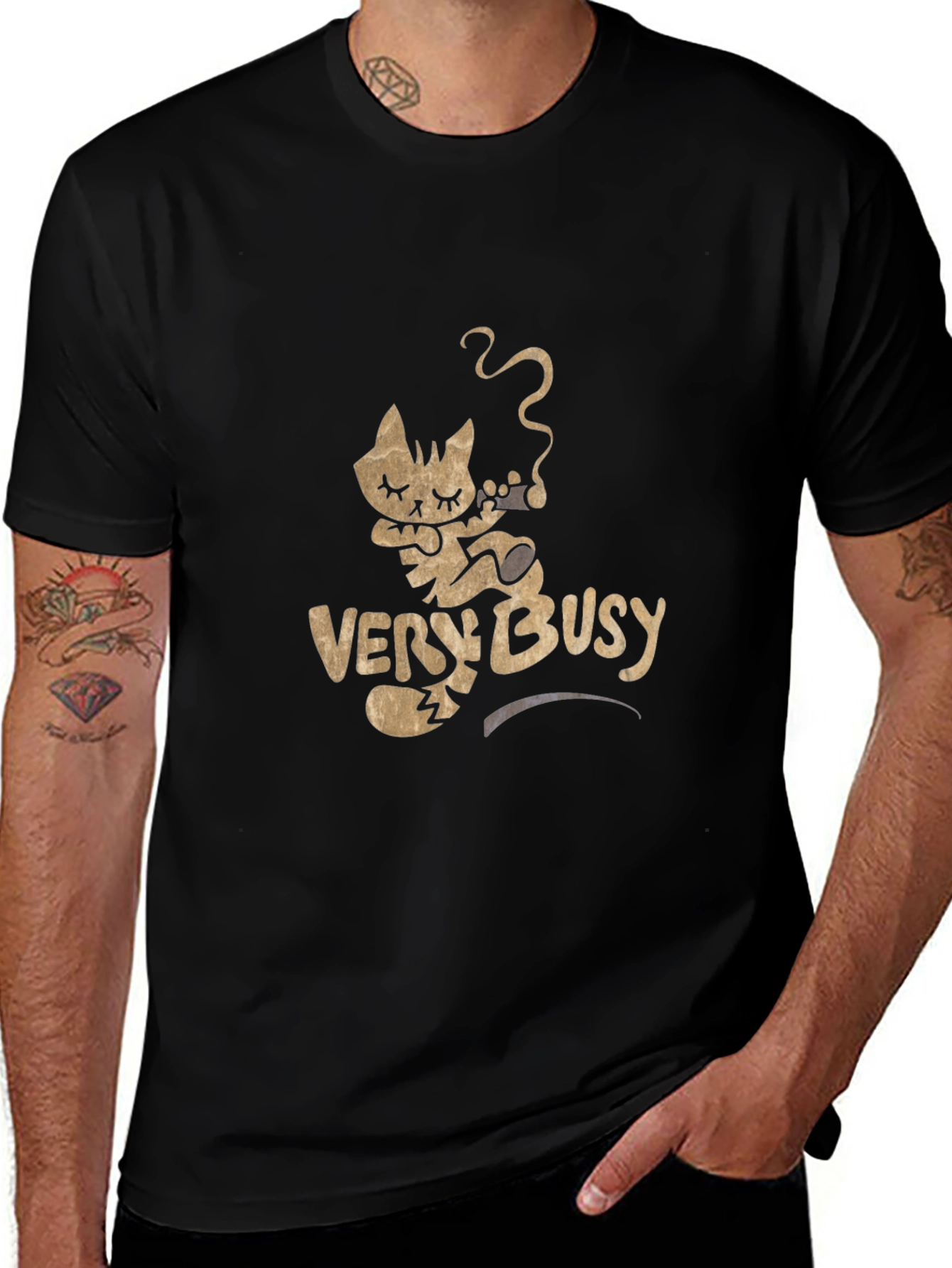 Funny Cat Smoking Tee - Very Busy Design