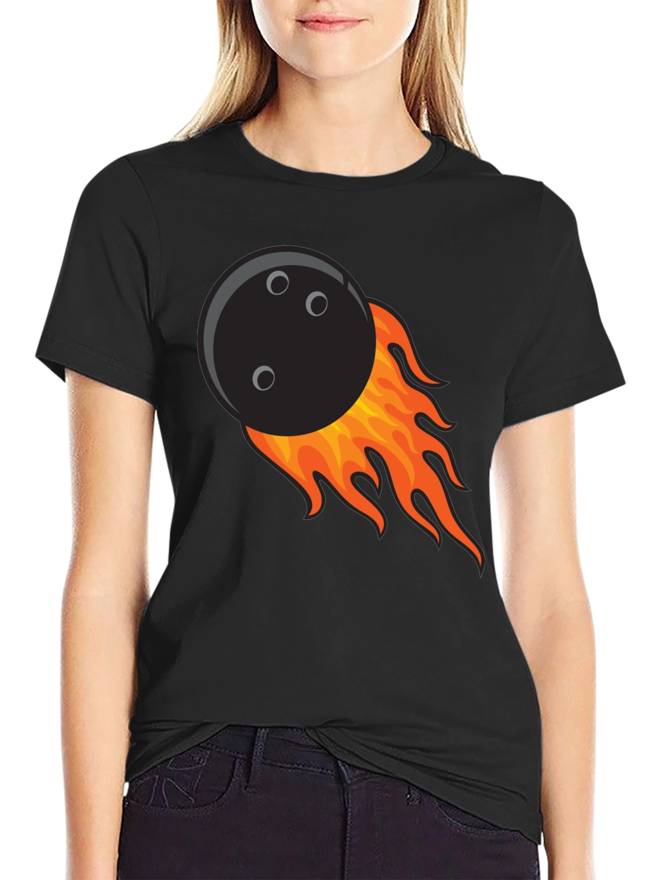 Flaming Bowling Ball Graphic Tee - Cool Strike!