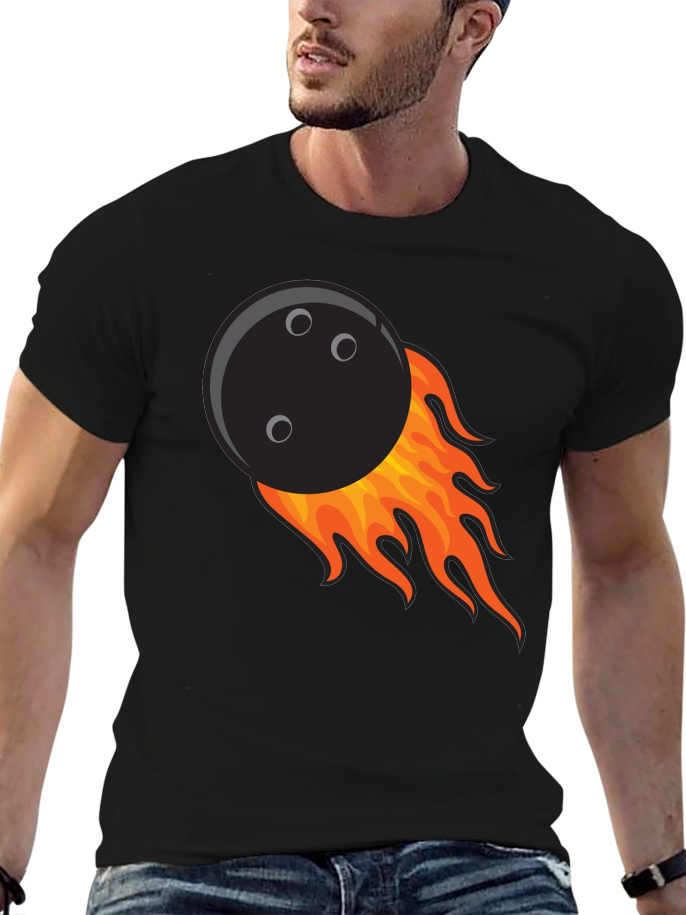 Flaming Bowling Ball Graphic Tee - Cool Strike!