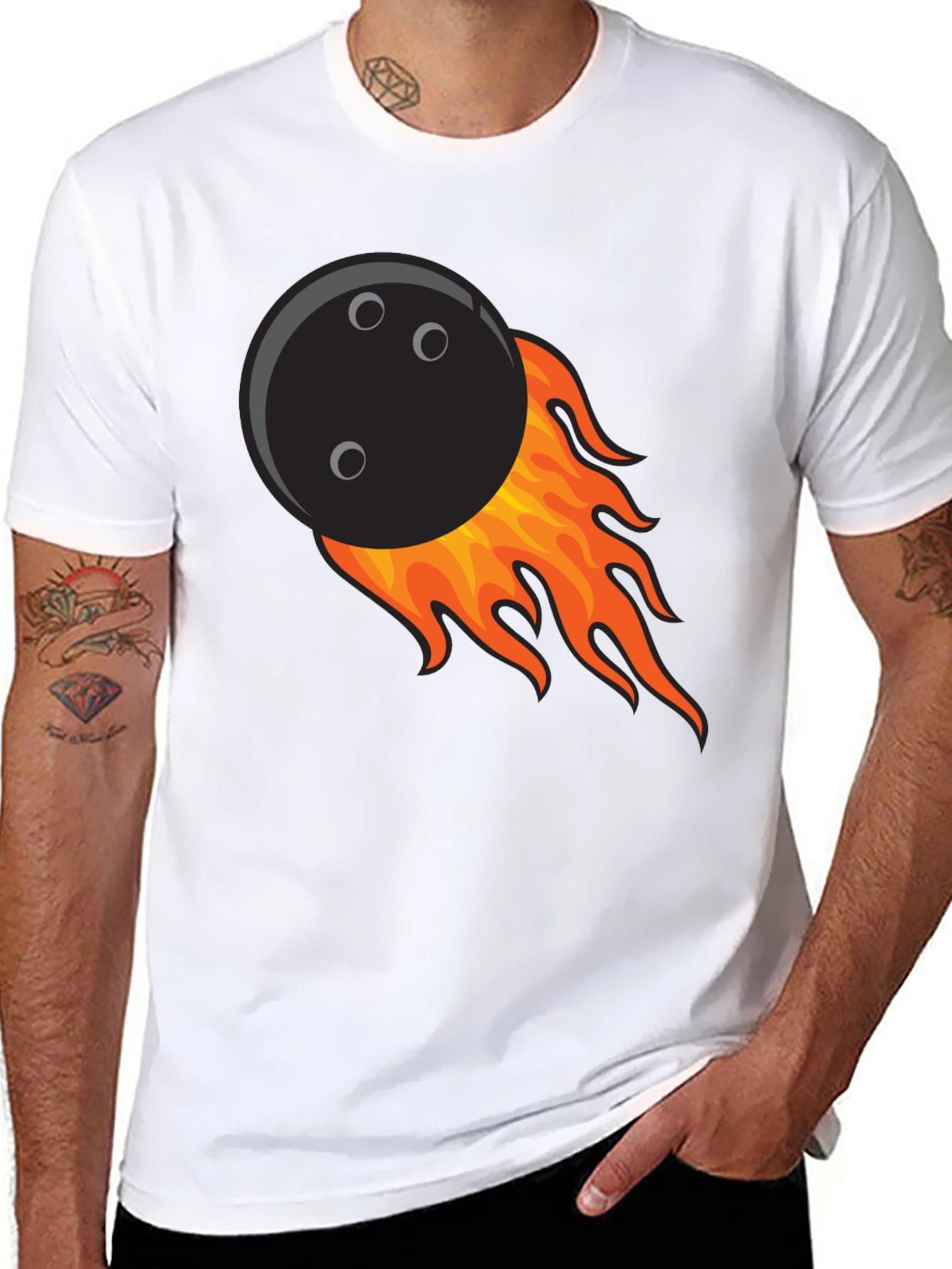 Flaming Bowling Ball Graphic Tee - Cool Strike!