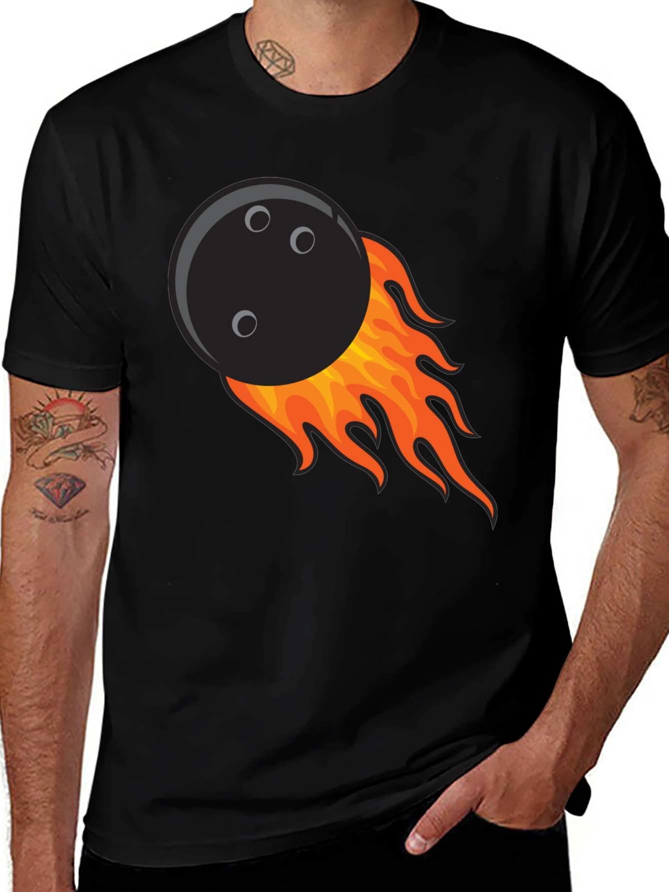 Flaming Bowling Ball Graphic Tee - Cool Strike!