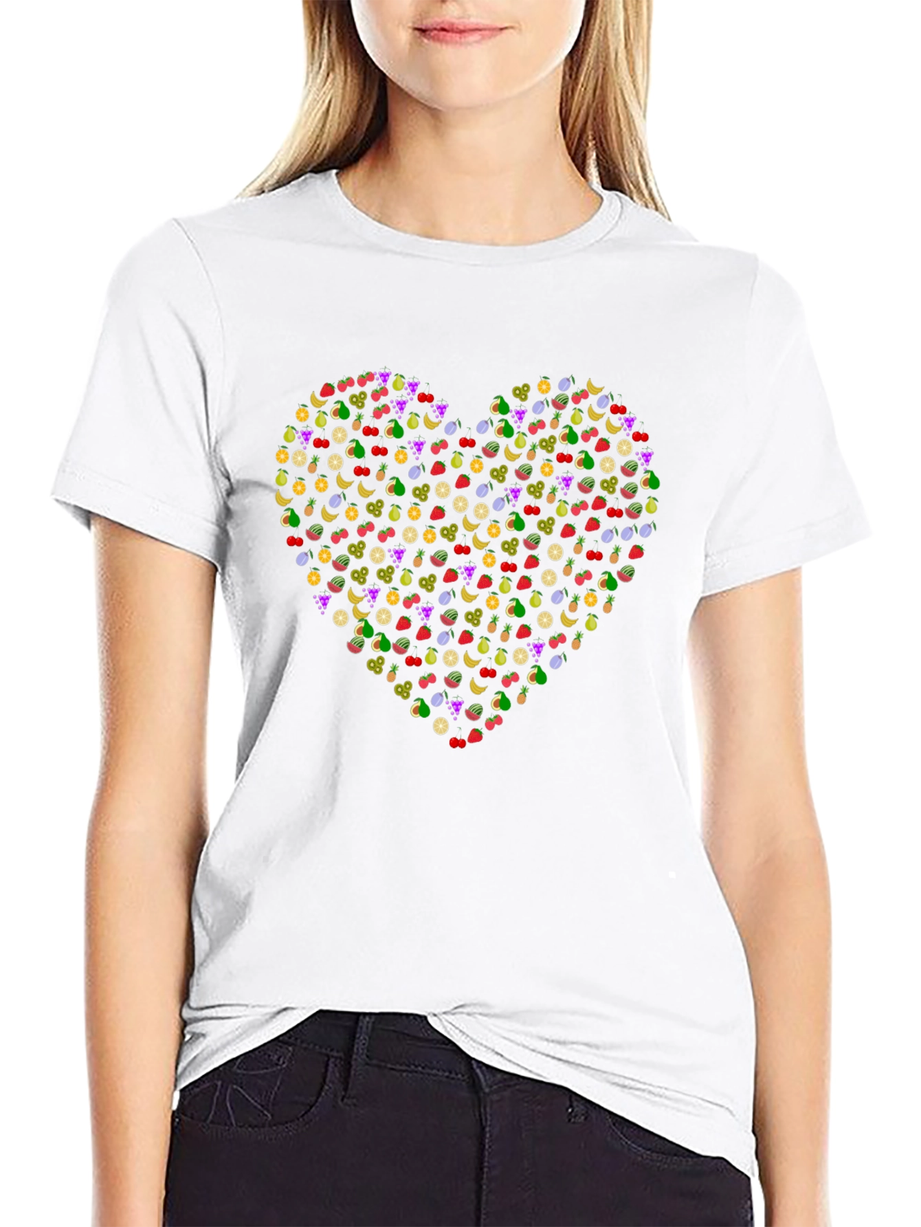Fruit Heart Graphic Black T-Shirt