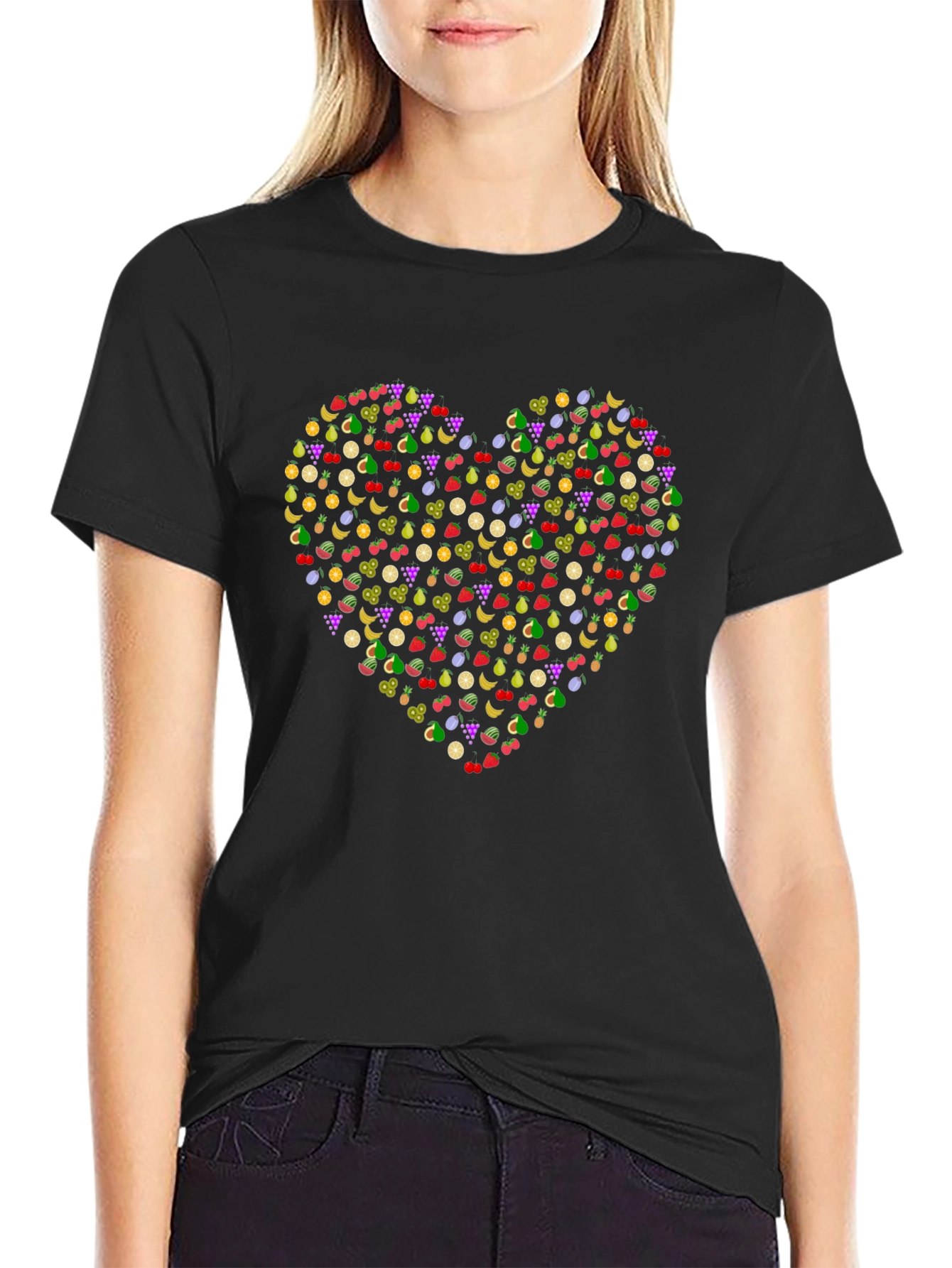 Fruit Heart Graphic Black T-Shirt