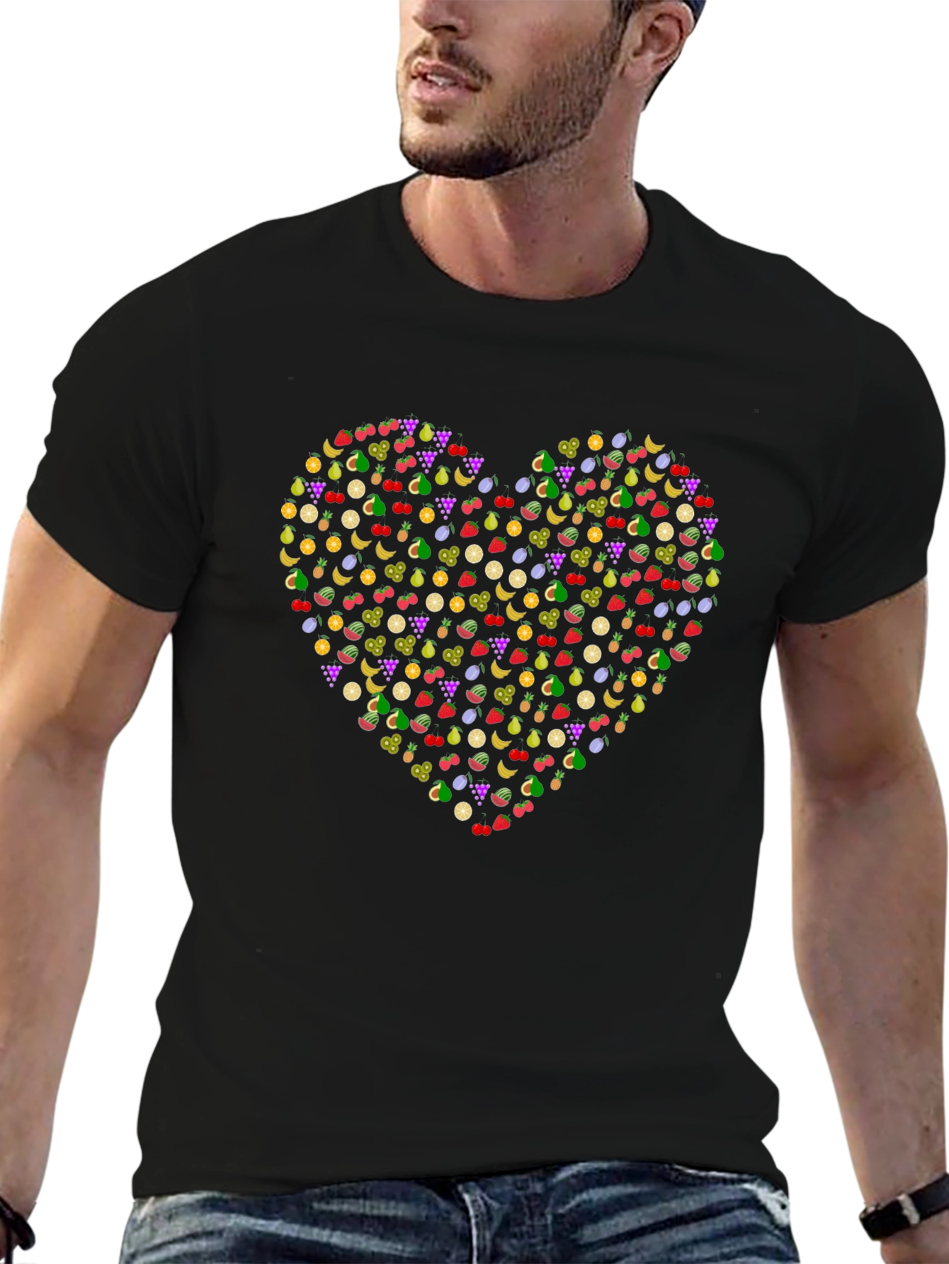 Fruit Heart Graphic Black T-Shirt