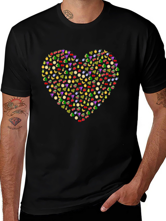 Fruit Heart Graphic Black T-Shirt
