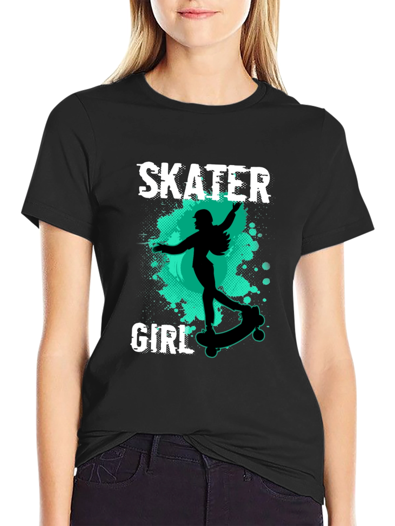 Skater Girl Graphic Tee - Cool Black T-Shirt