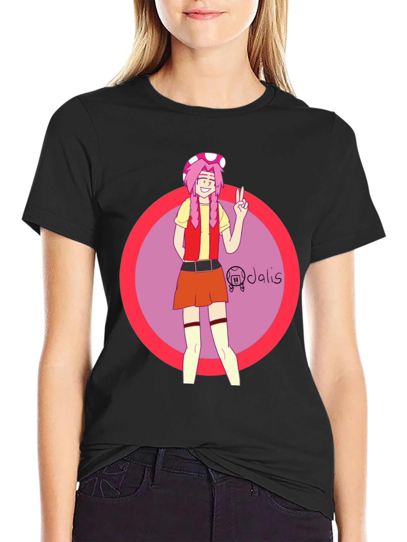 Toadette Inspired Graphic Tee - Black Cotton Blend