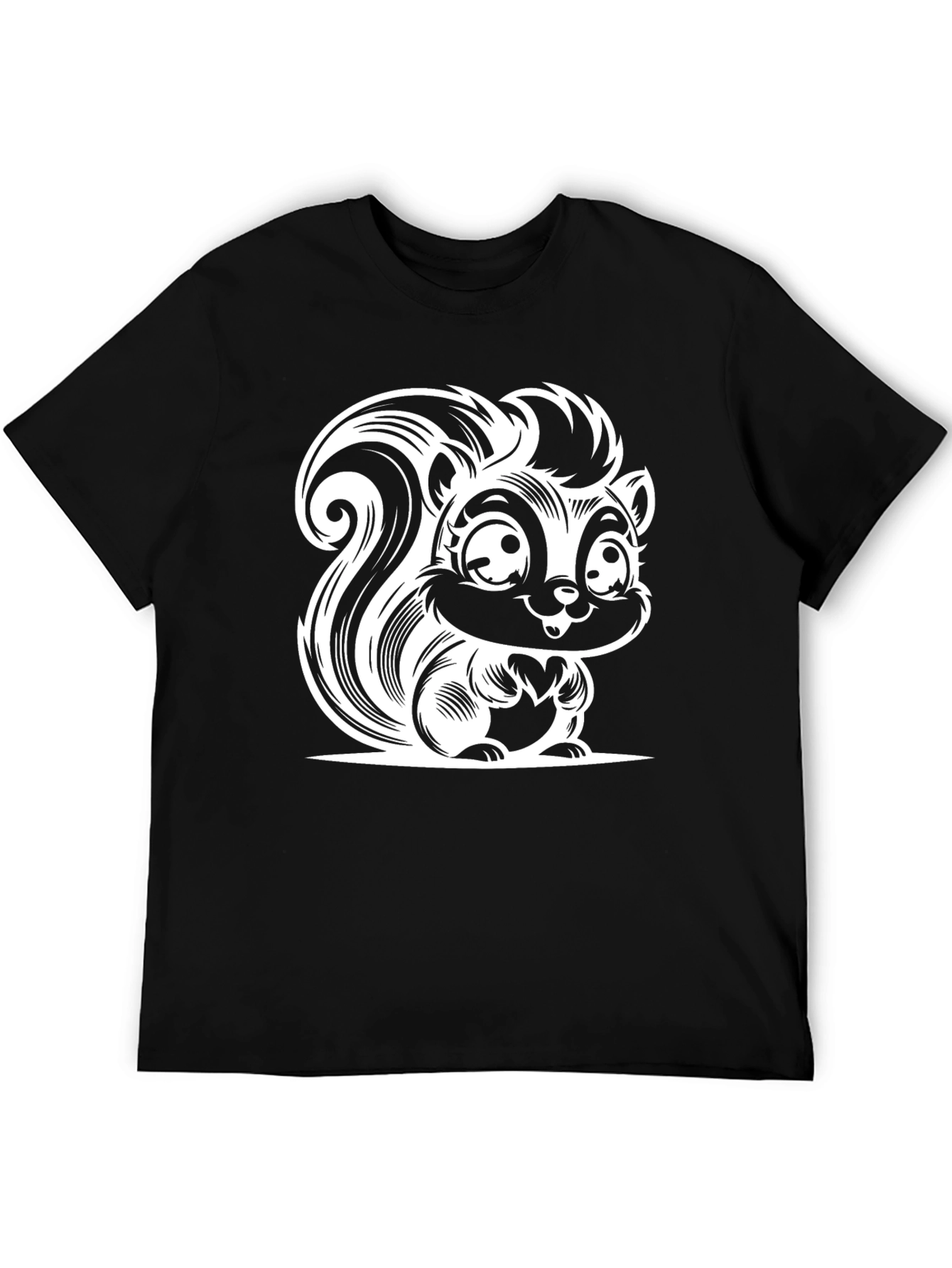 Cartoon Skunk Graphic Tee - Black Cotton T-Shirt