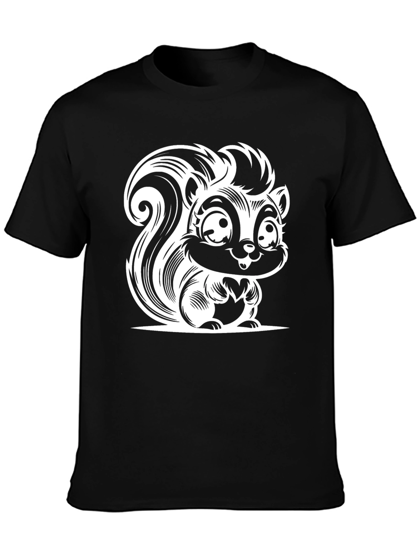 Cartoon Skunk Graphic Tee - Black Cotton T-Shirt