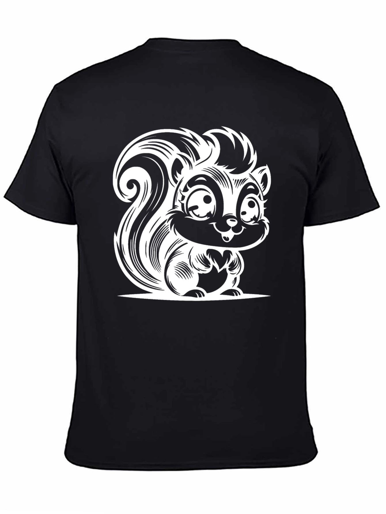 Cartoon Skunk Graphic Tee - Black Cotton T-Shirt