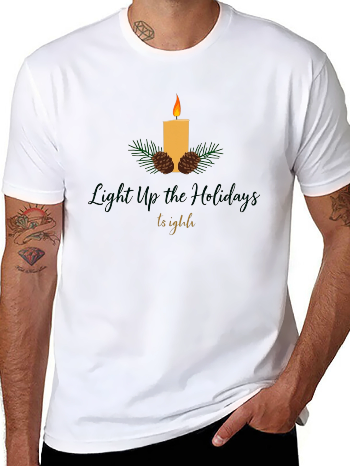 Festive Holiday Candle T-Shirt - Light Up The Holidays