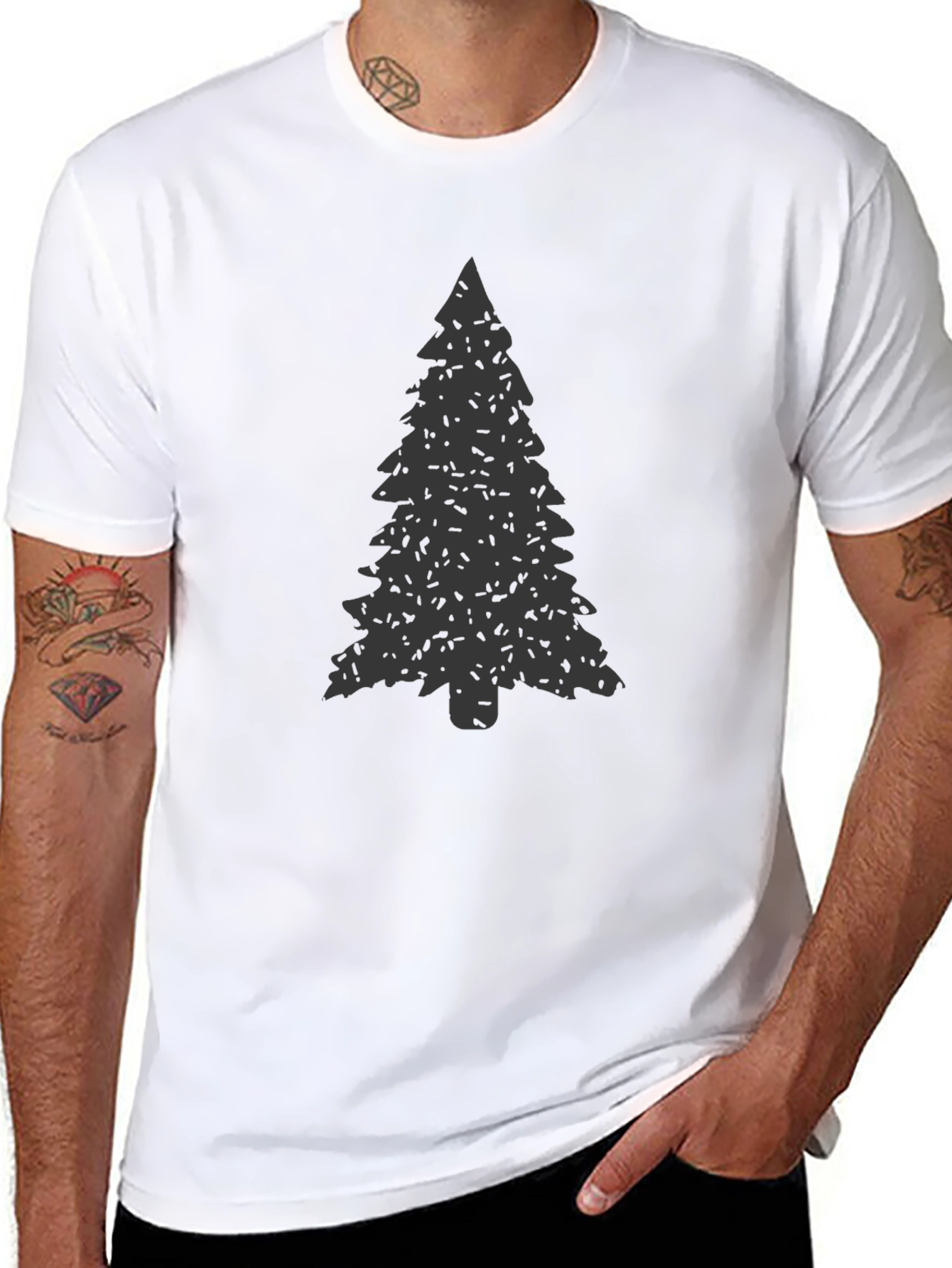Evergreen Tree Graphic Tee - Soft Black Cotton Shirt