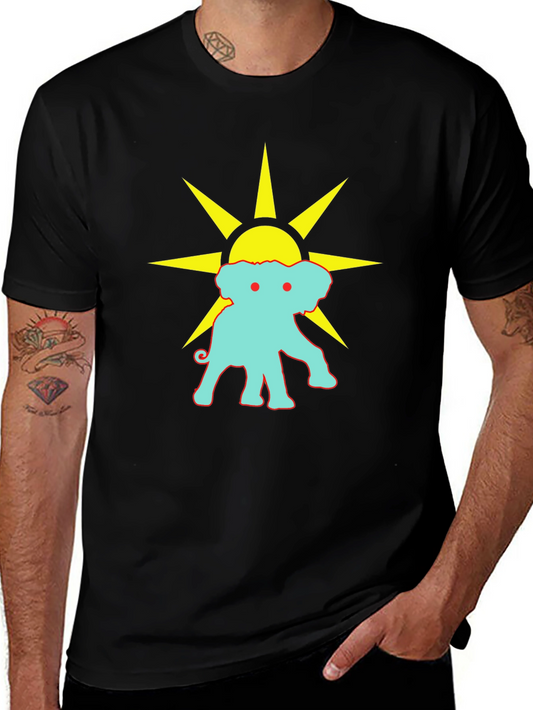 Black Graphic Tee: Elephant Sun Design