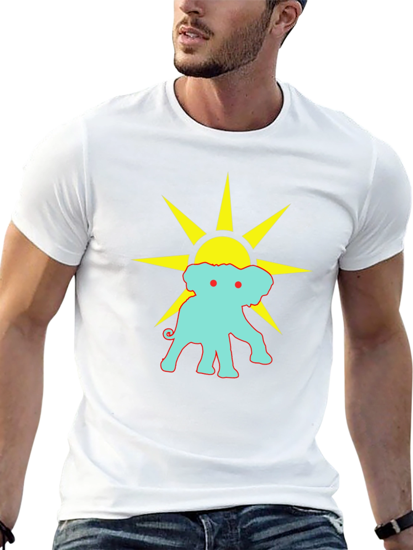 Black Graphic Tee: Elephant Sun Design
