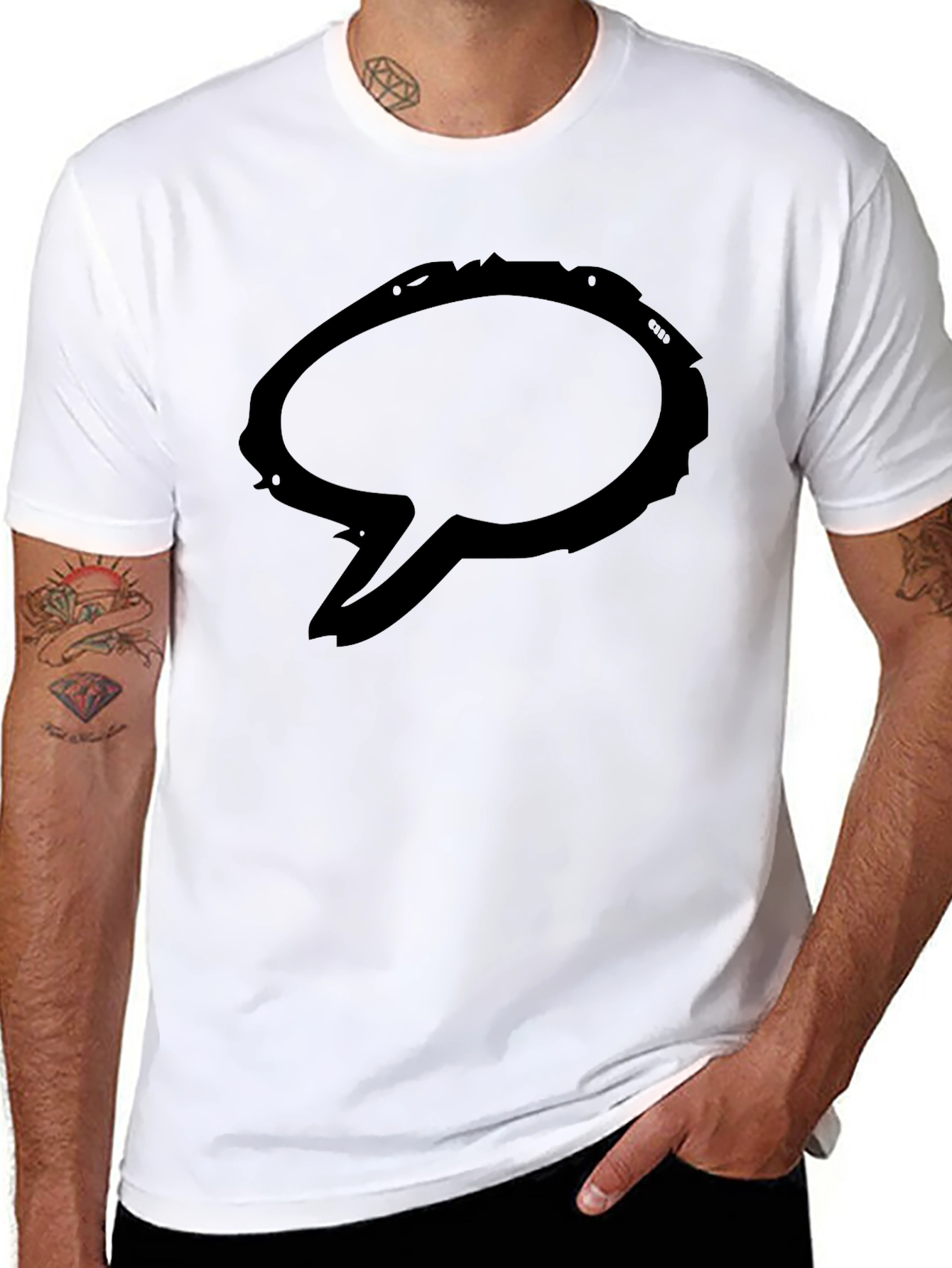 Mens Black Graphic Tee - Speech Bubble Design