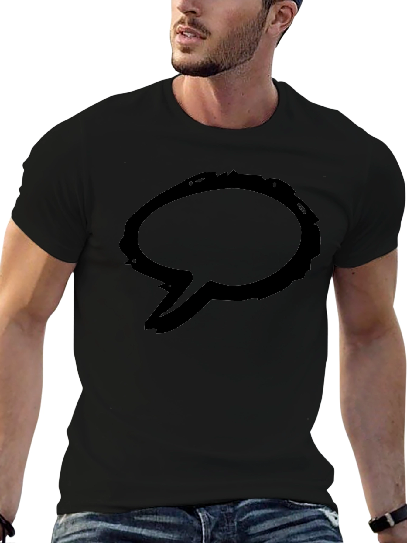 Mens Black Graphic Tee - Speech Bubble Design