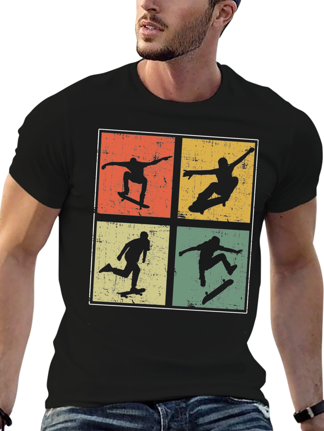 Retro Skateboarder Silhouette Graphic T-Shirt