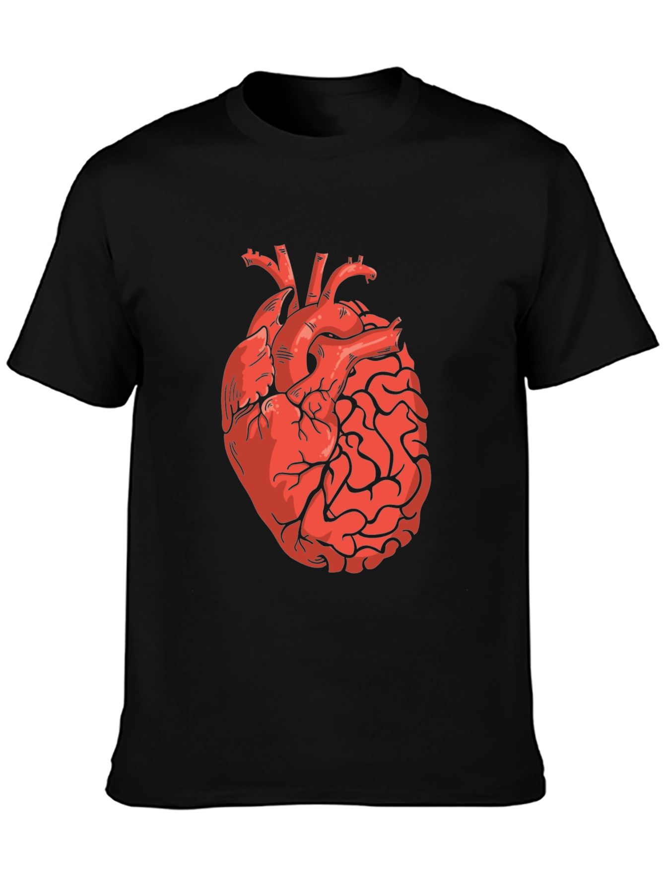 Heart and Brain Graphic Print Black T-Shirt