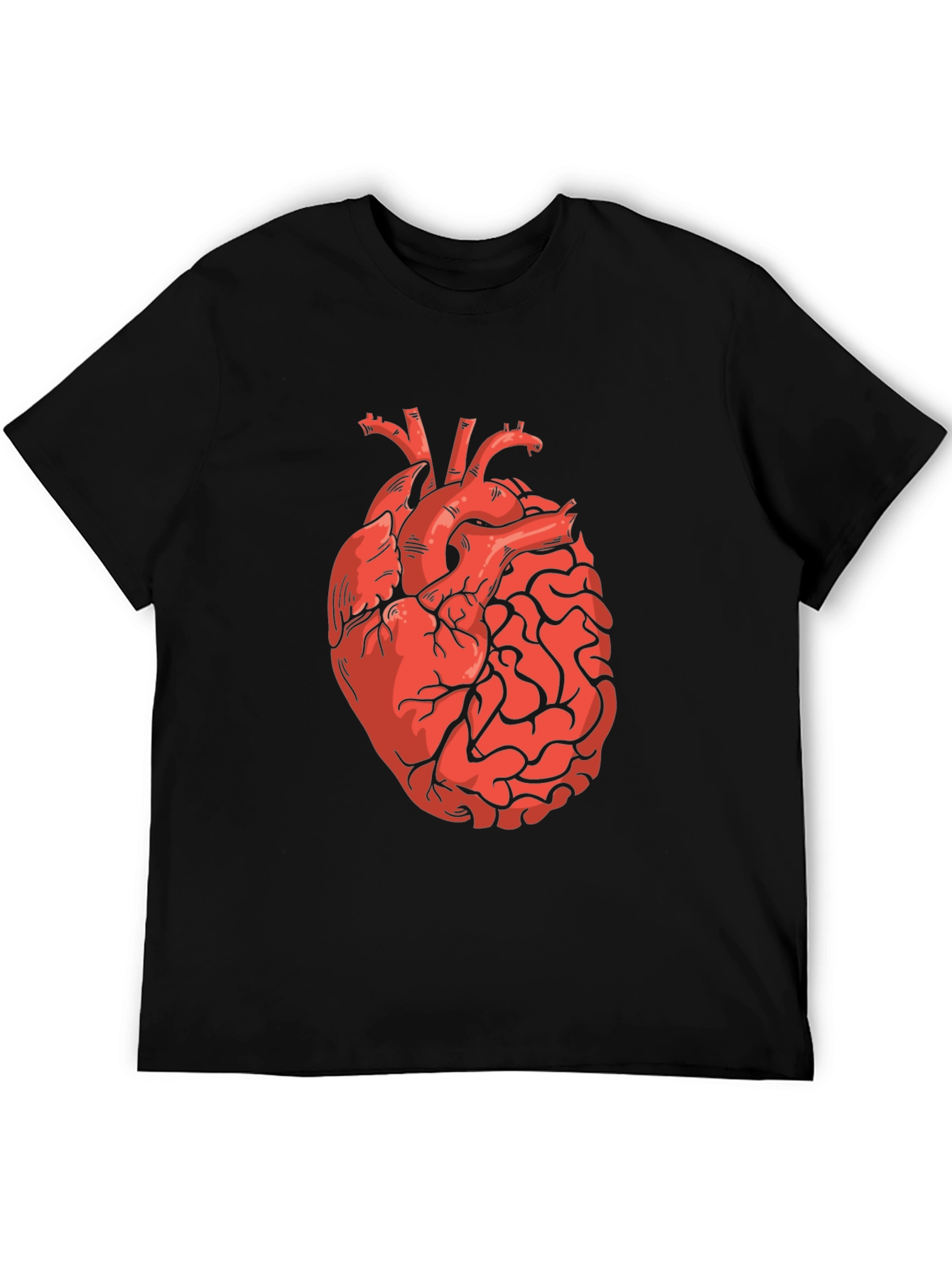 Heart and Brain Graphic Print Black T-Shirt