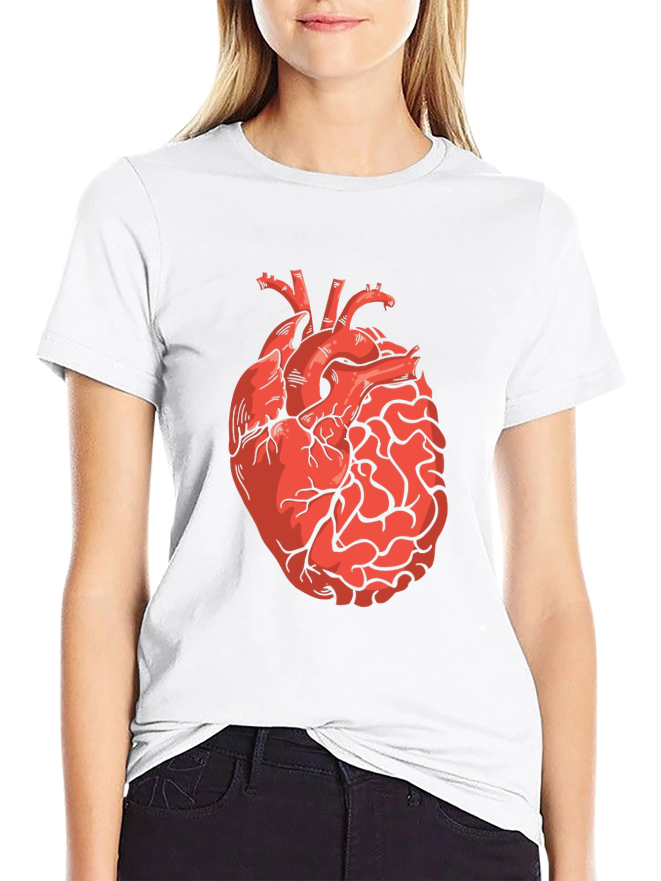 Heart and Brain Graphic Print Black T-Shirt