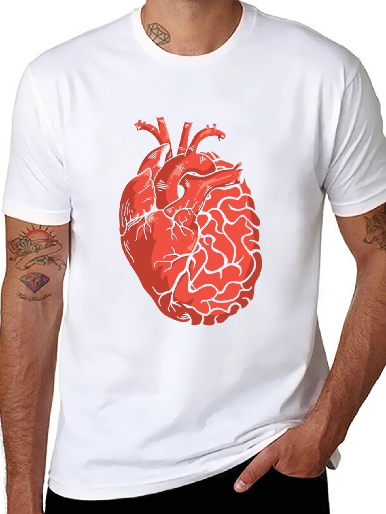 Heart and Brain Graphic Print Black T-Shirt