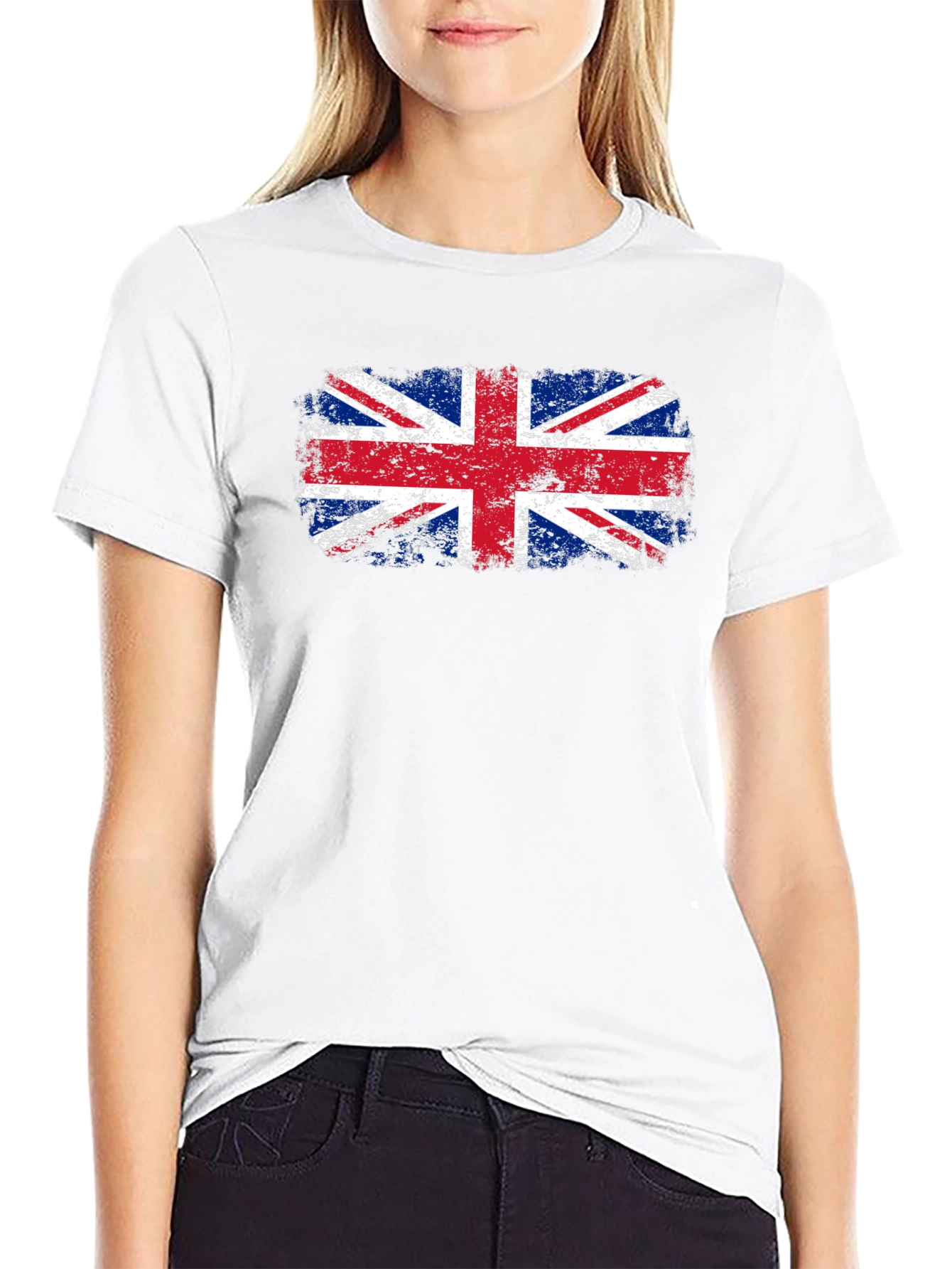 Union Jack Flag Distressed Graphic Tee - Black