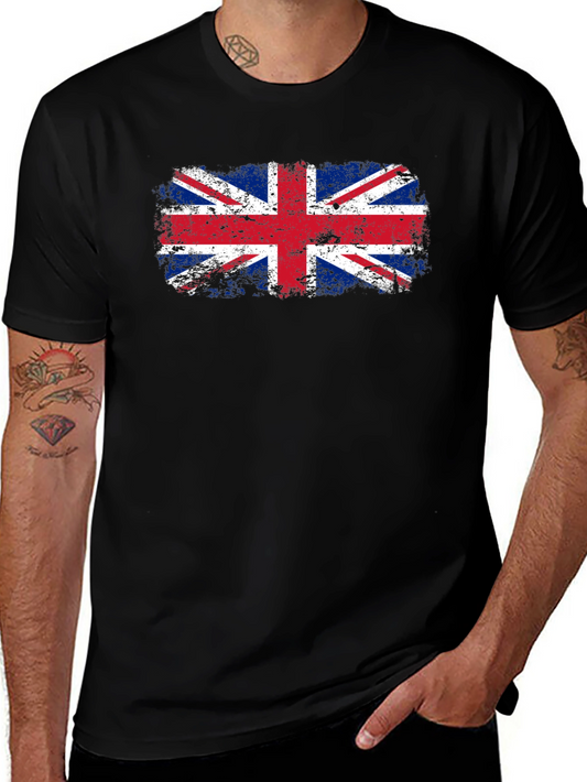 Union Jack Flag Distressed Graphic Tee - Black