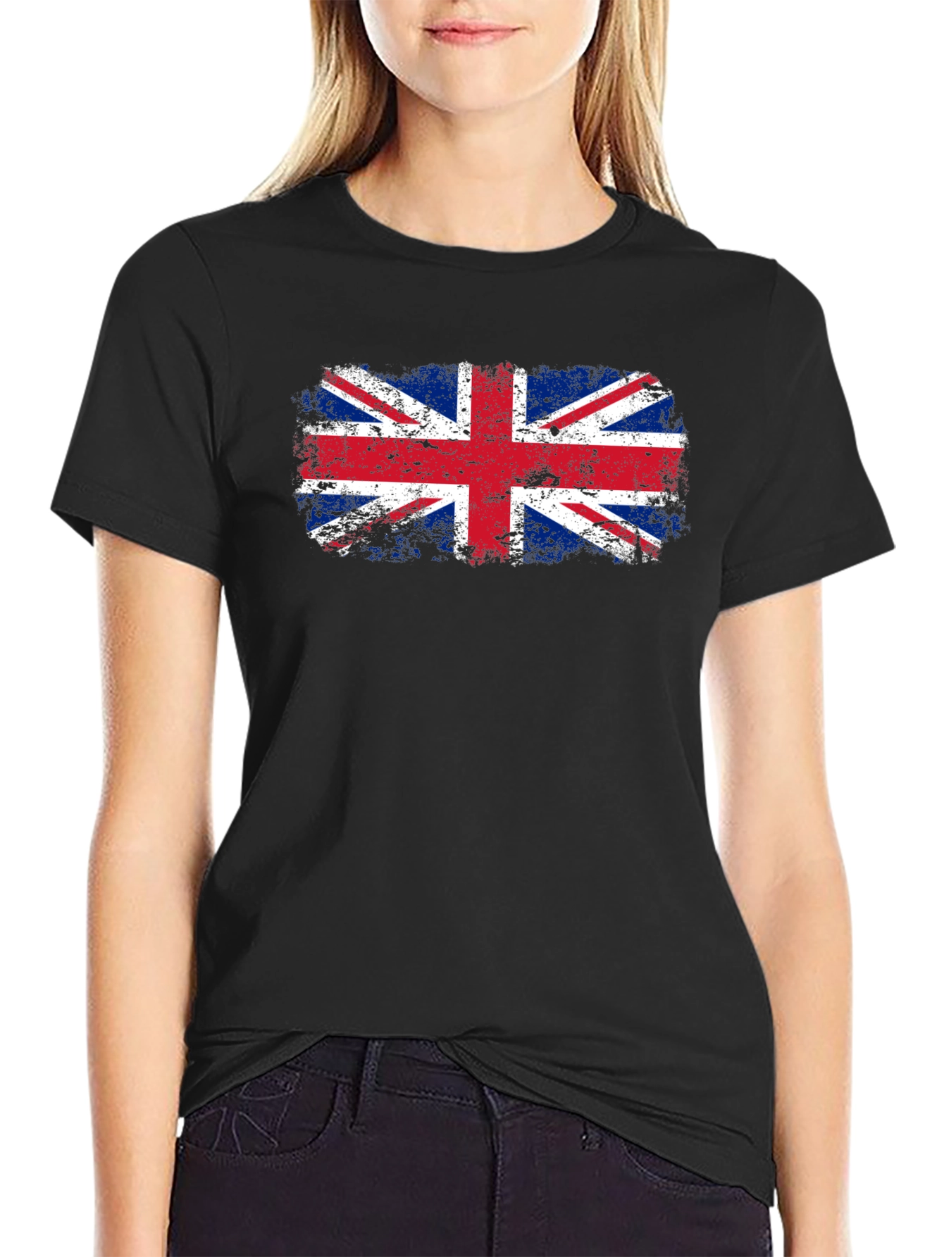 Union Jack Flag Distressed Graphic Tee - Black