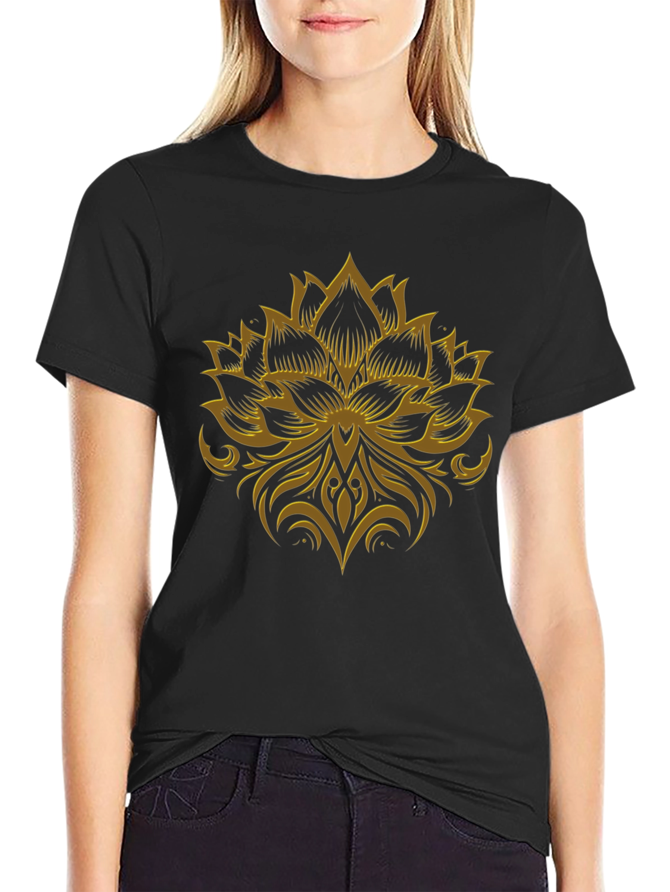 Lotus Flower Graphic Black T-Shirt