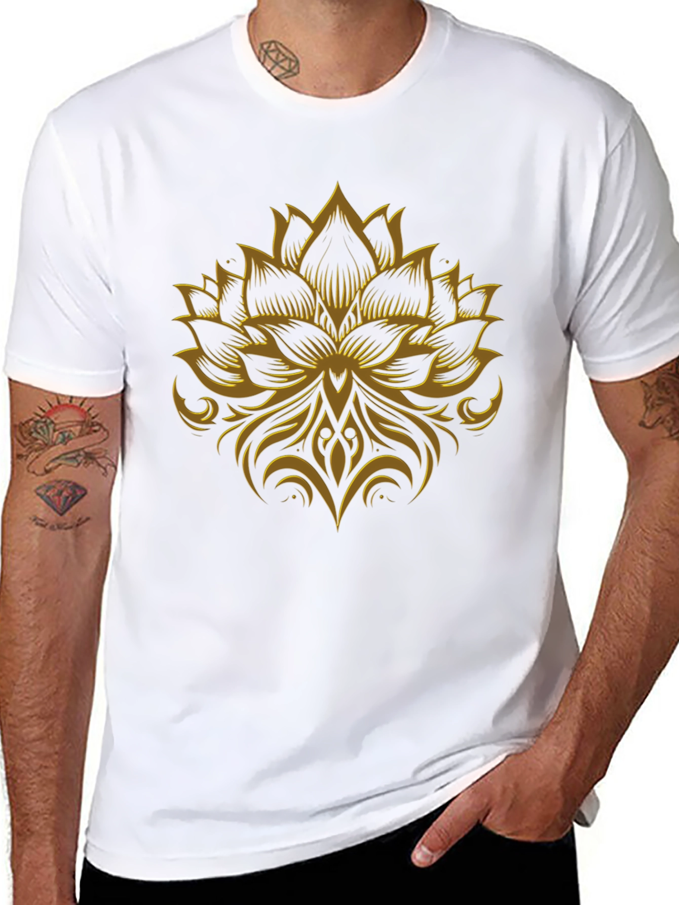 Lotus Flower Graphic Black T-Shirt