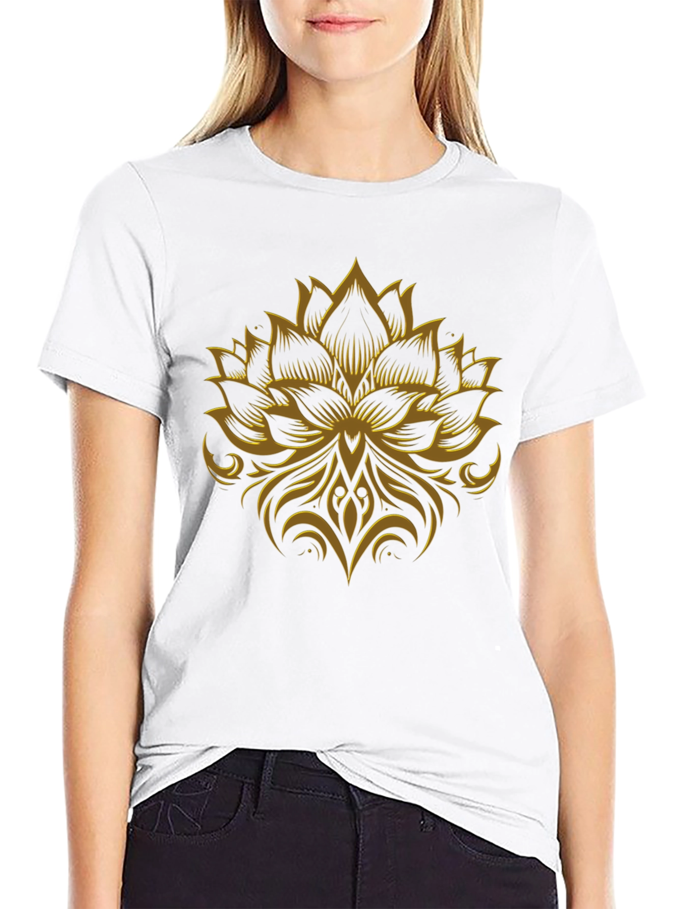 Lotus Flower Graphic Black T-Shirt