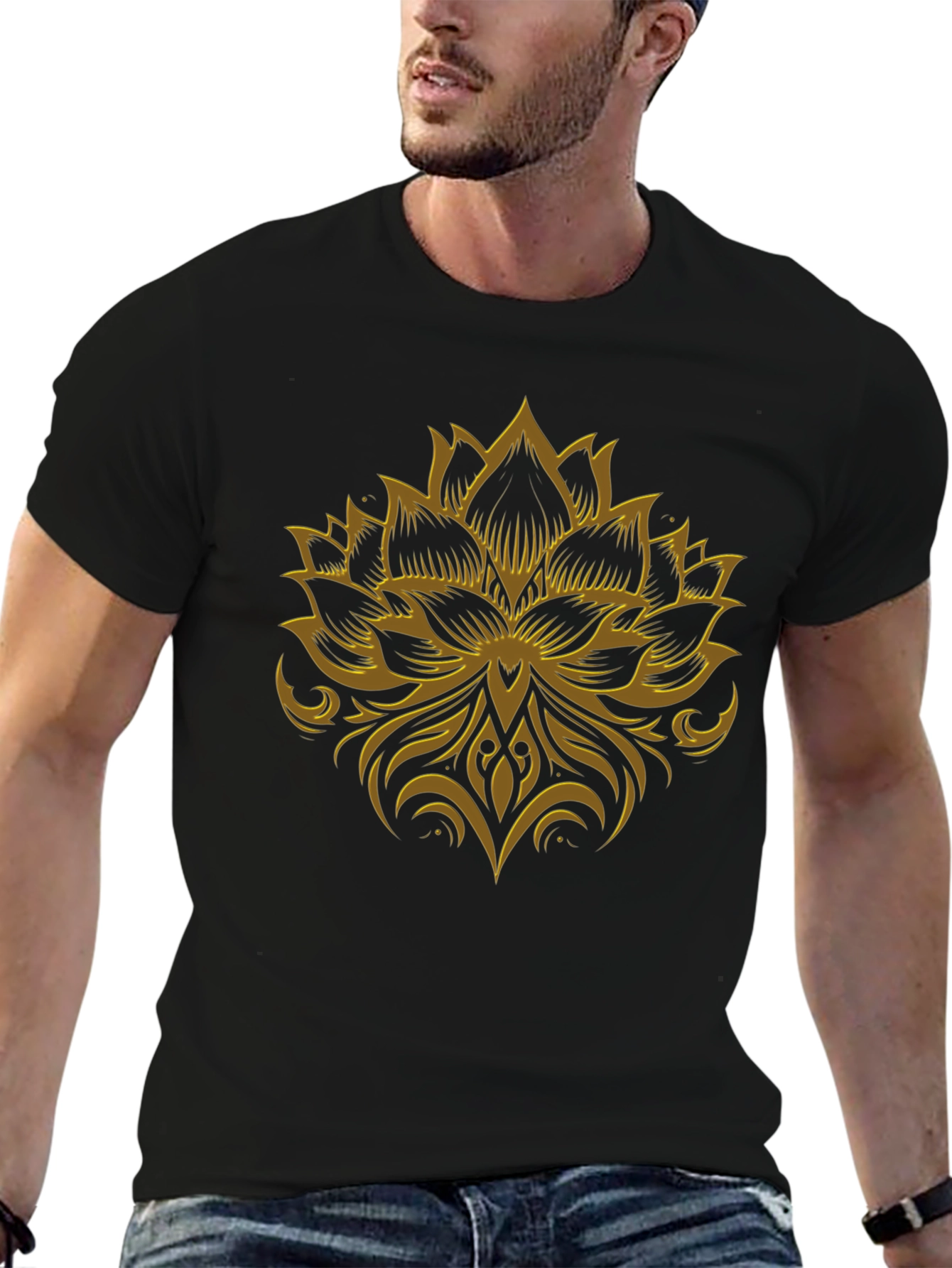 Lotus Flower Graphic Black T-Shirt