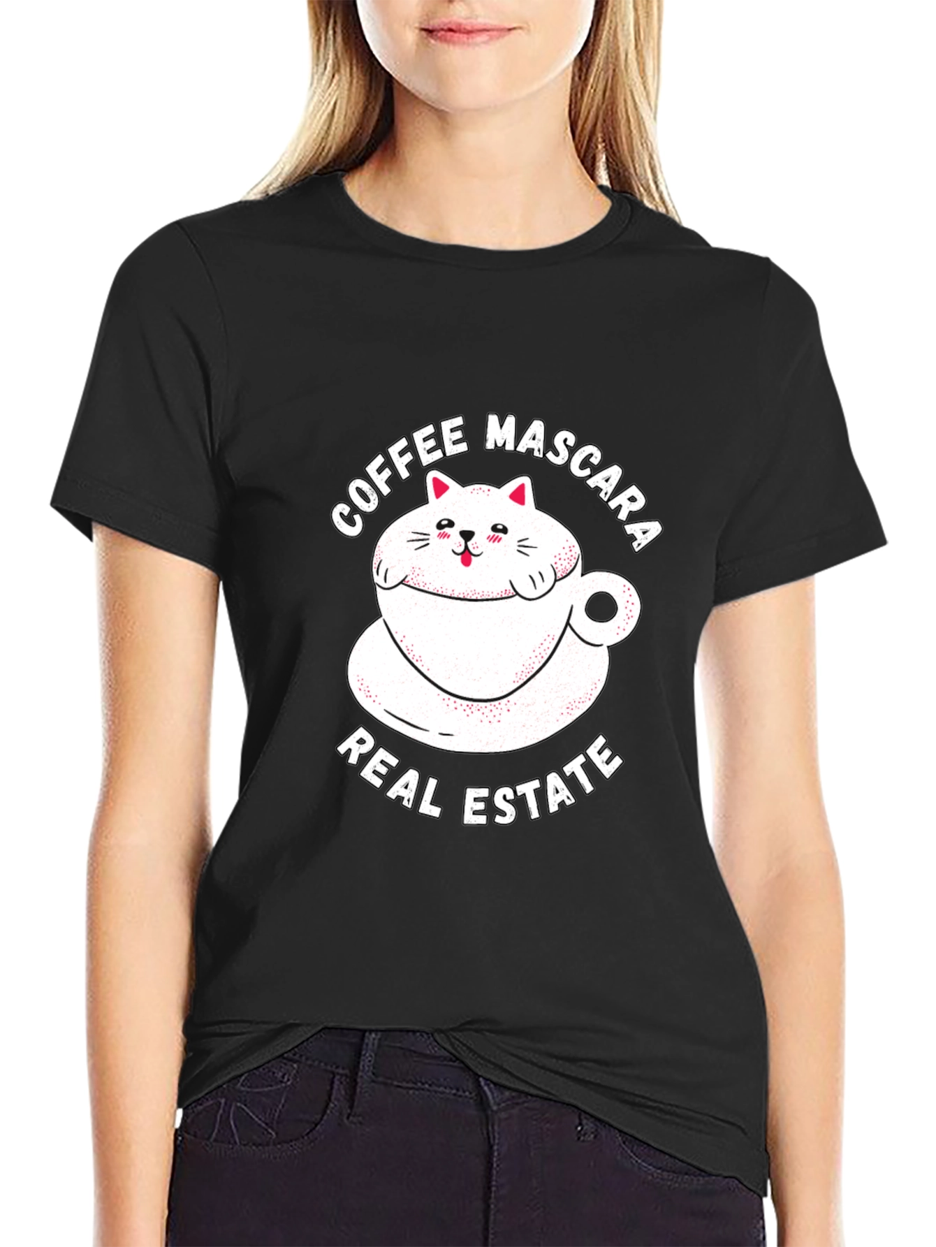 Coffee Mascara Real Estate Cat Graphic T-Shirt