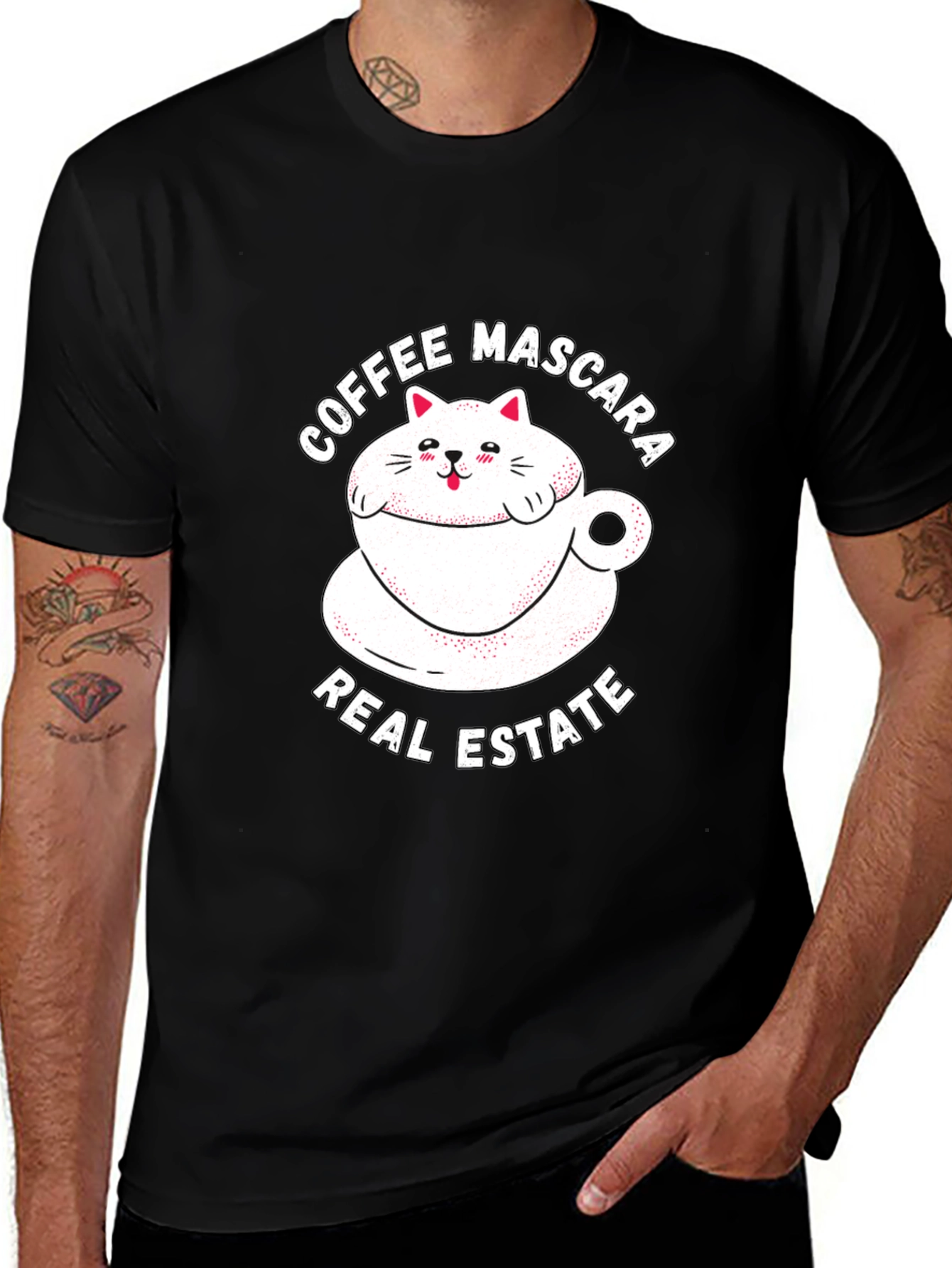 Coffee Mascara Real Estate Cat Graphic T-Shirt