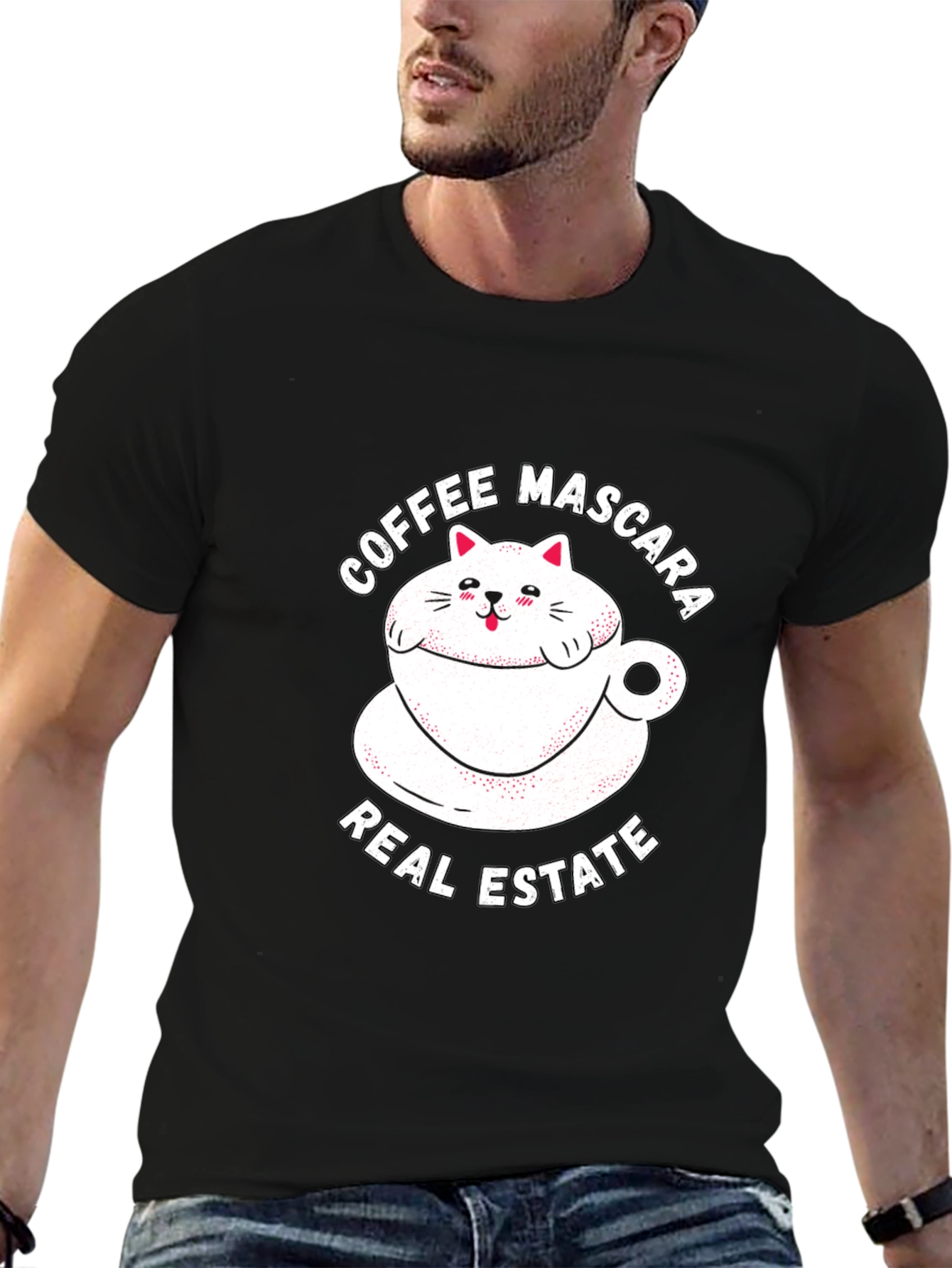 Coffee Mascara Real Estate Cat Graphic T-Shirt