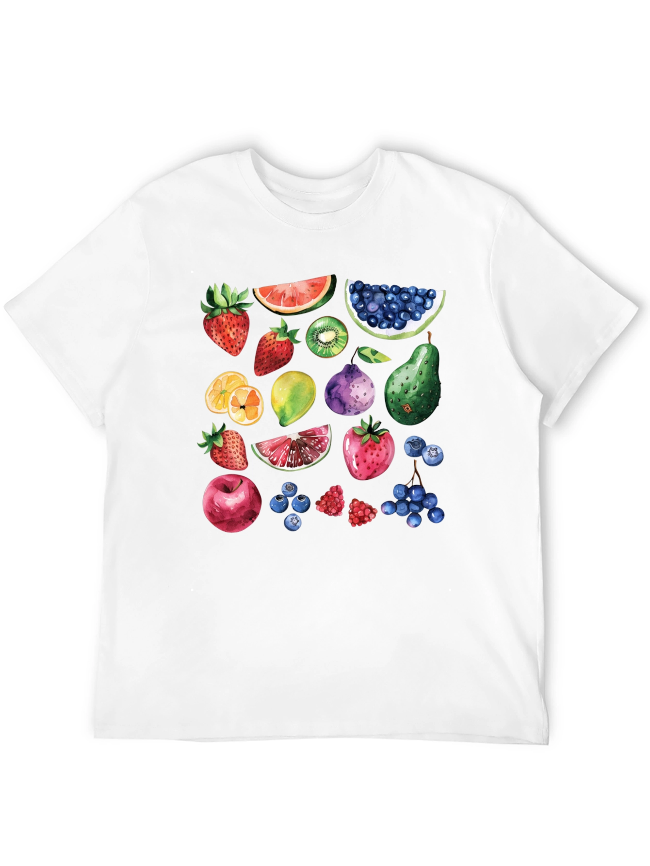 Whimsical Fruit Print Black T-Shirt