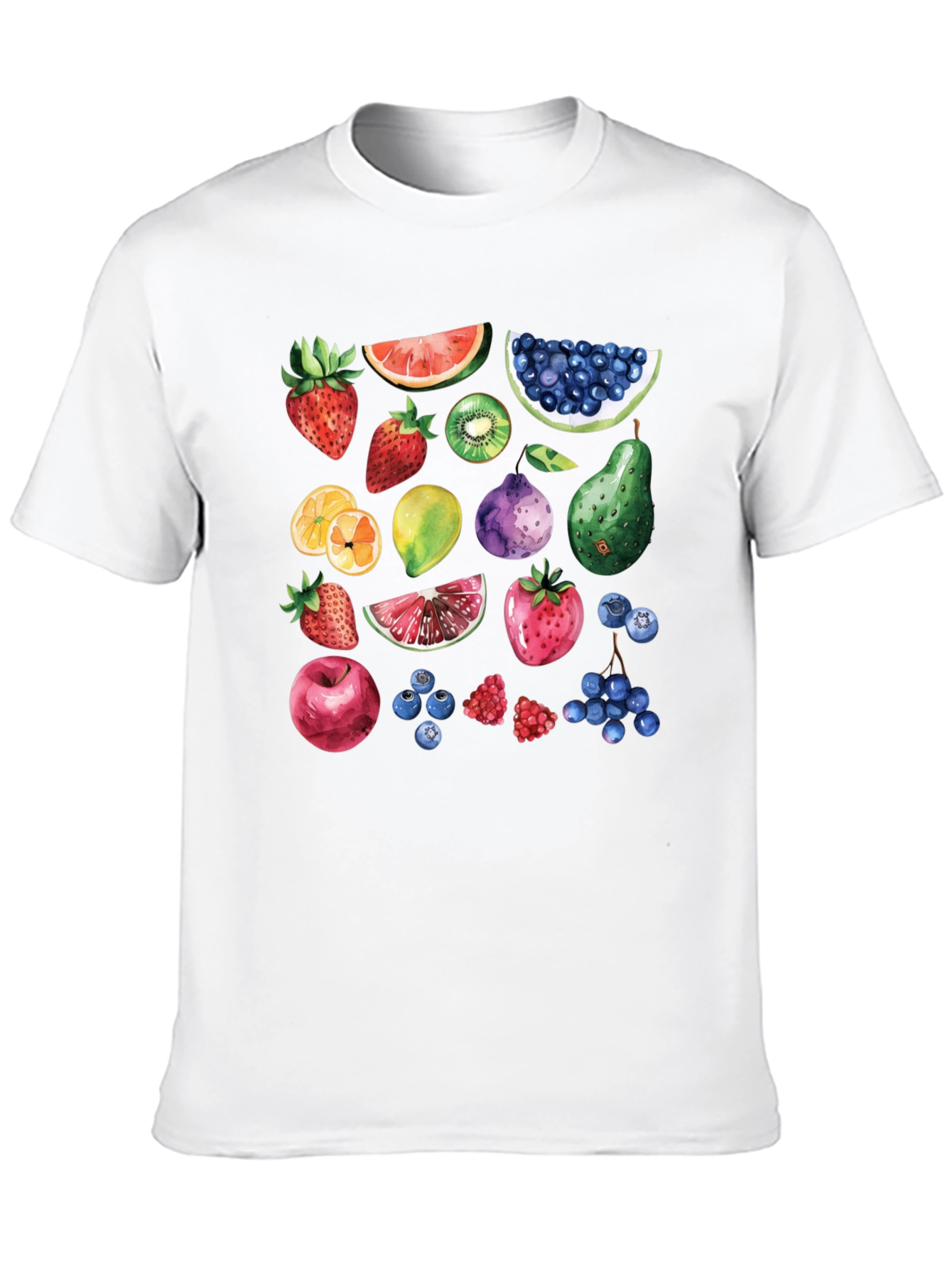 Whimsical Fruit Print Black T-Shirt