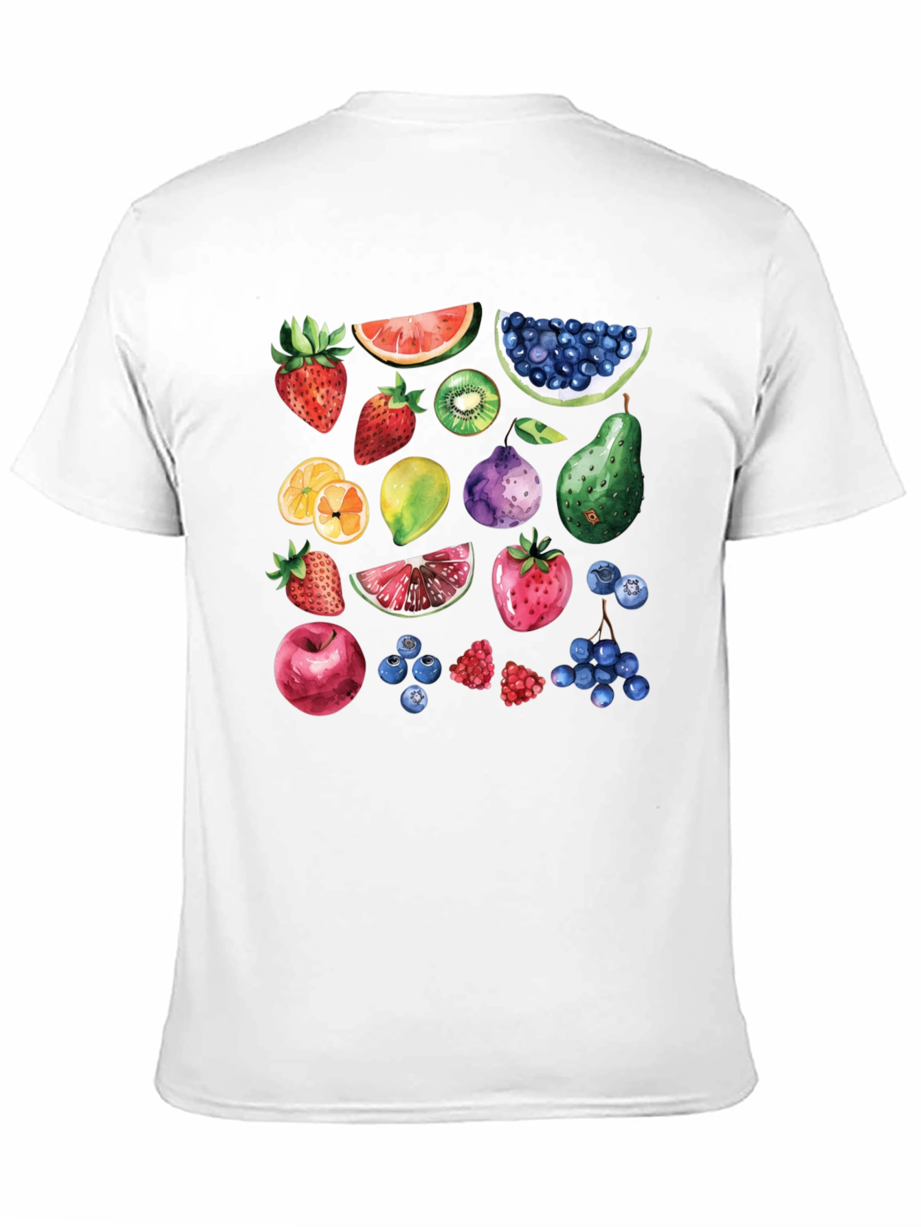 Whimsical Fruit Print Black T-Shirt