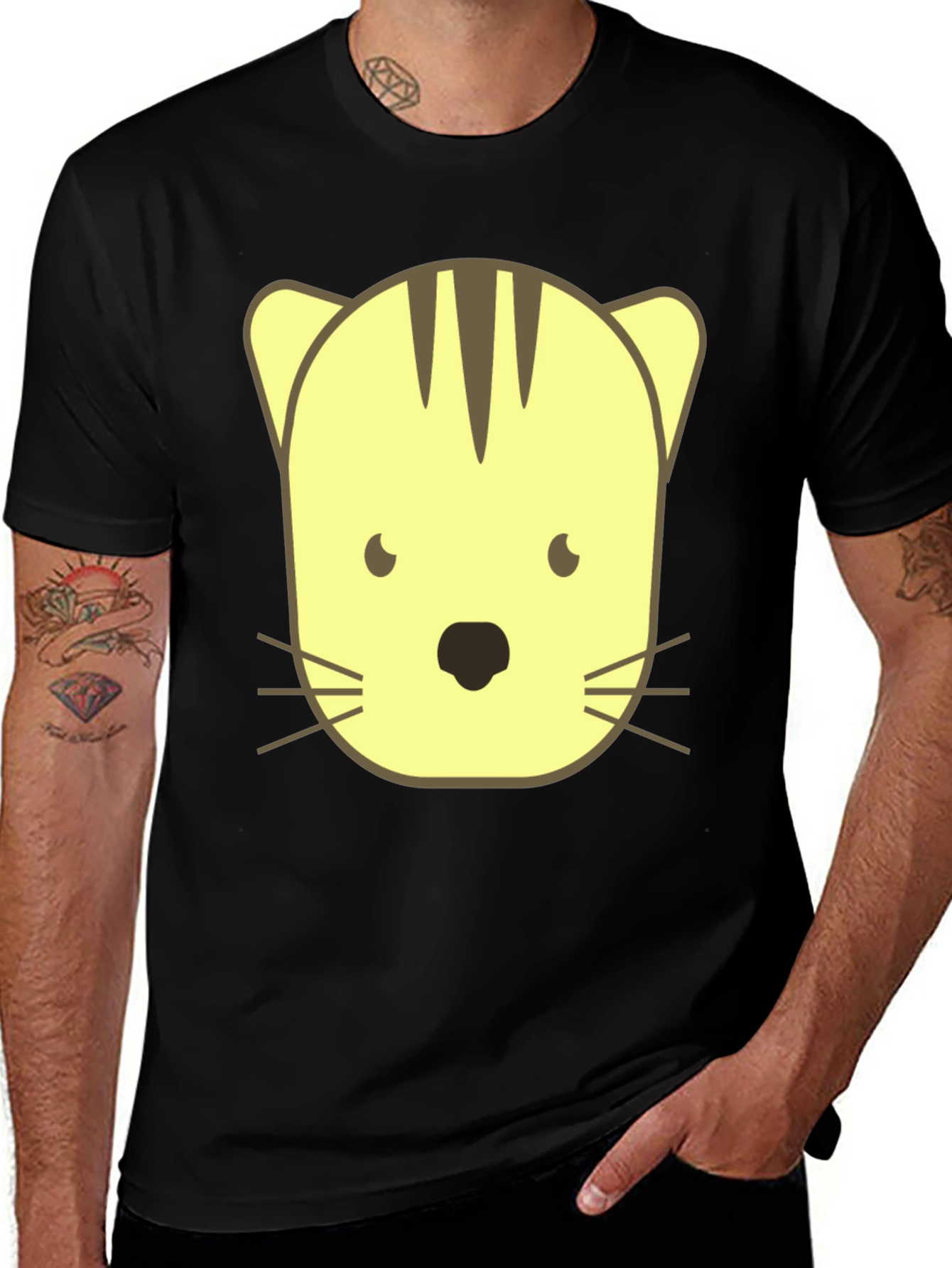 Cute Cartoon Cat Graphic Black T-Shirt