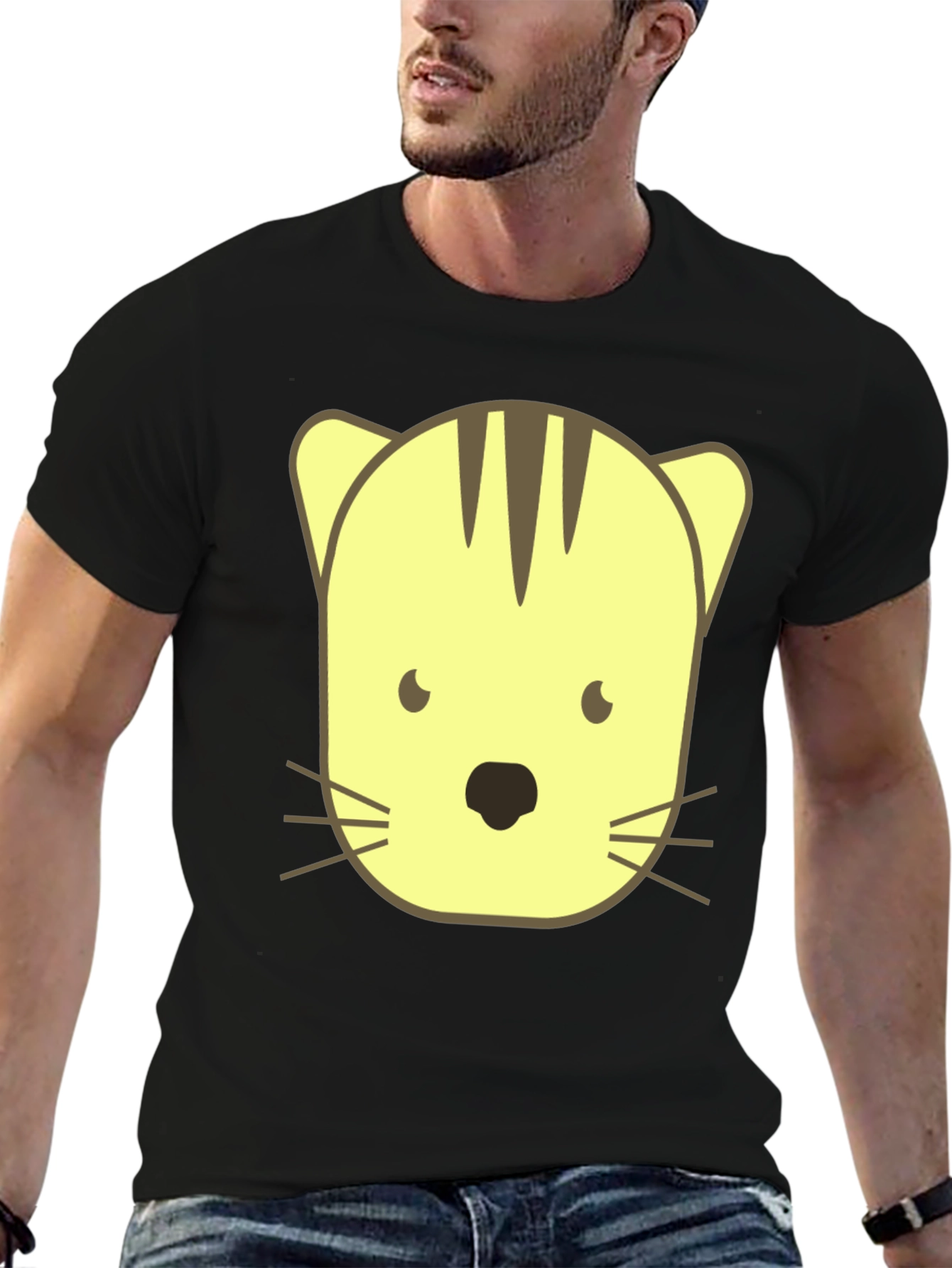 Cute Cartoon Cat Graphic Black T-Shirt