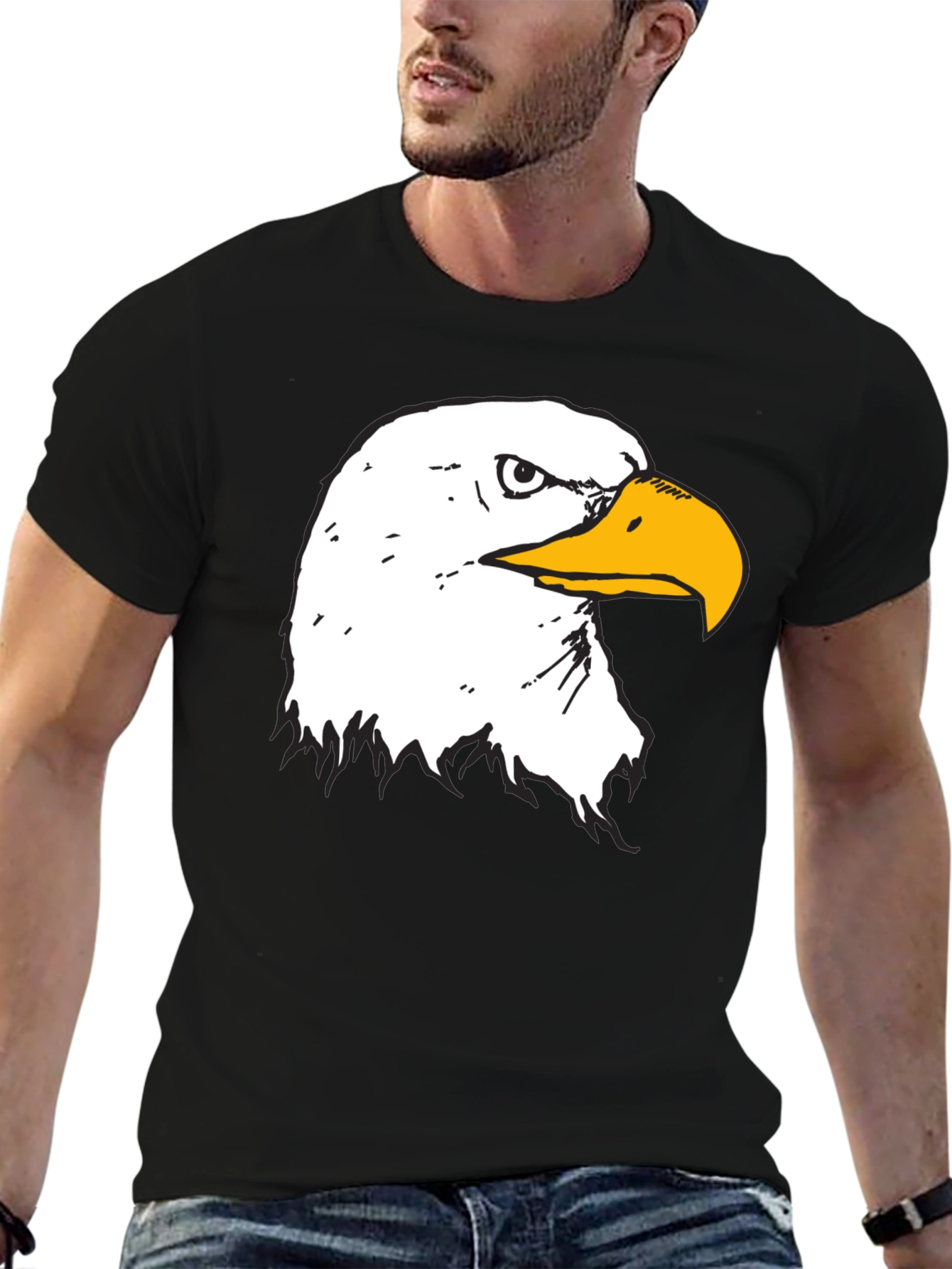 Bold Eagle Graphic Tee - Black Cotton T-Shirt