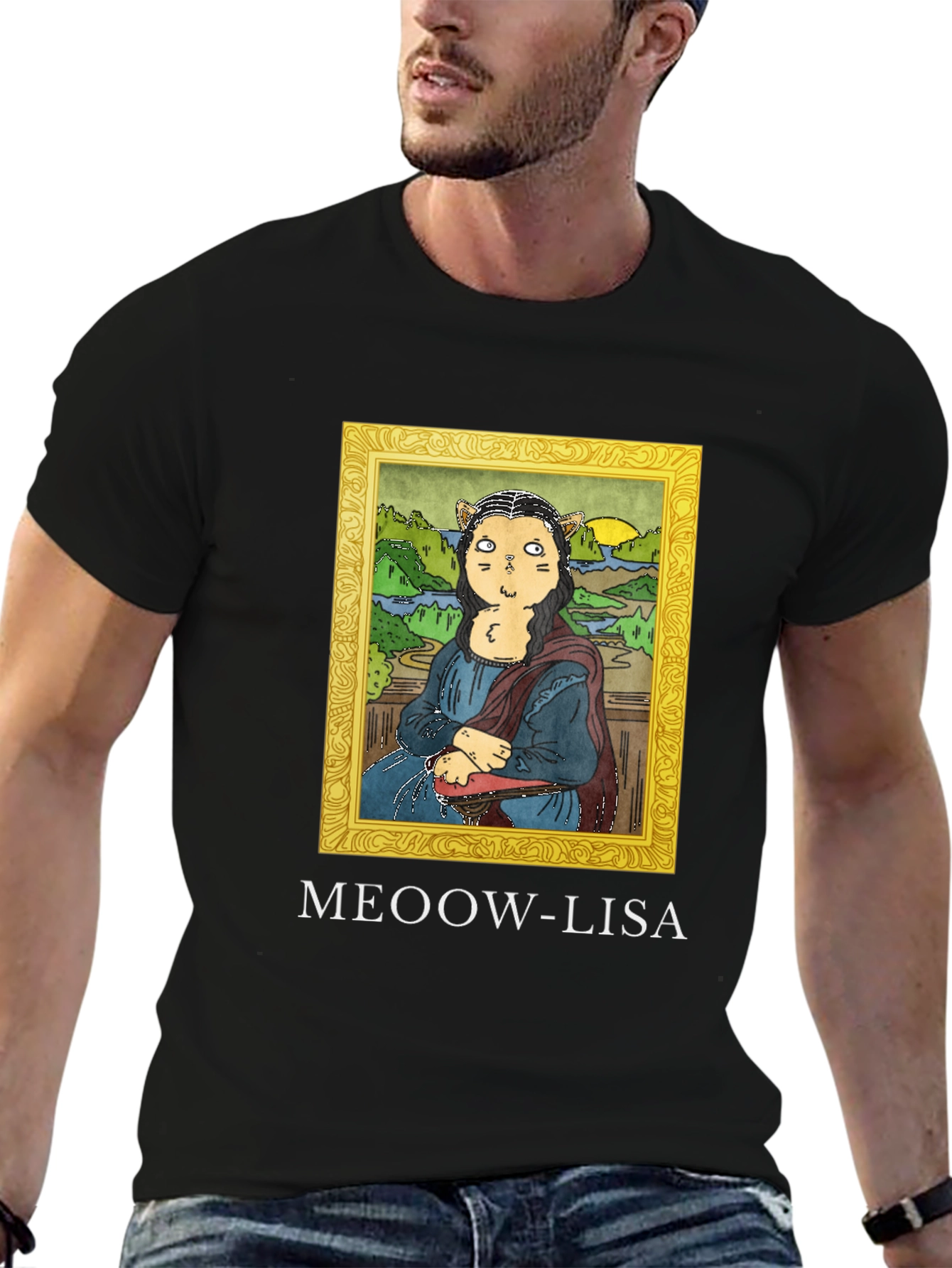 Meoow-Lisa T-Shirt Funny Cat Mona Lisa Tee