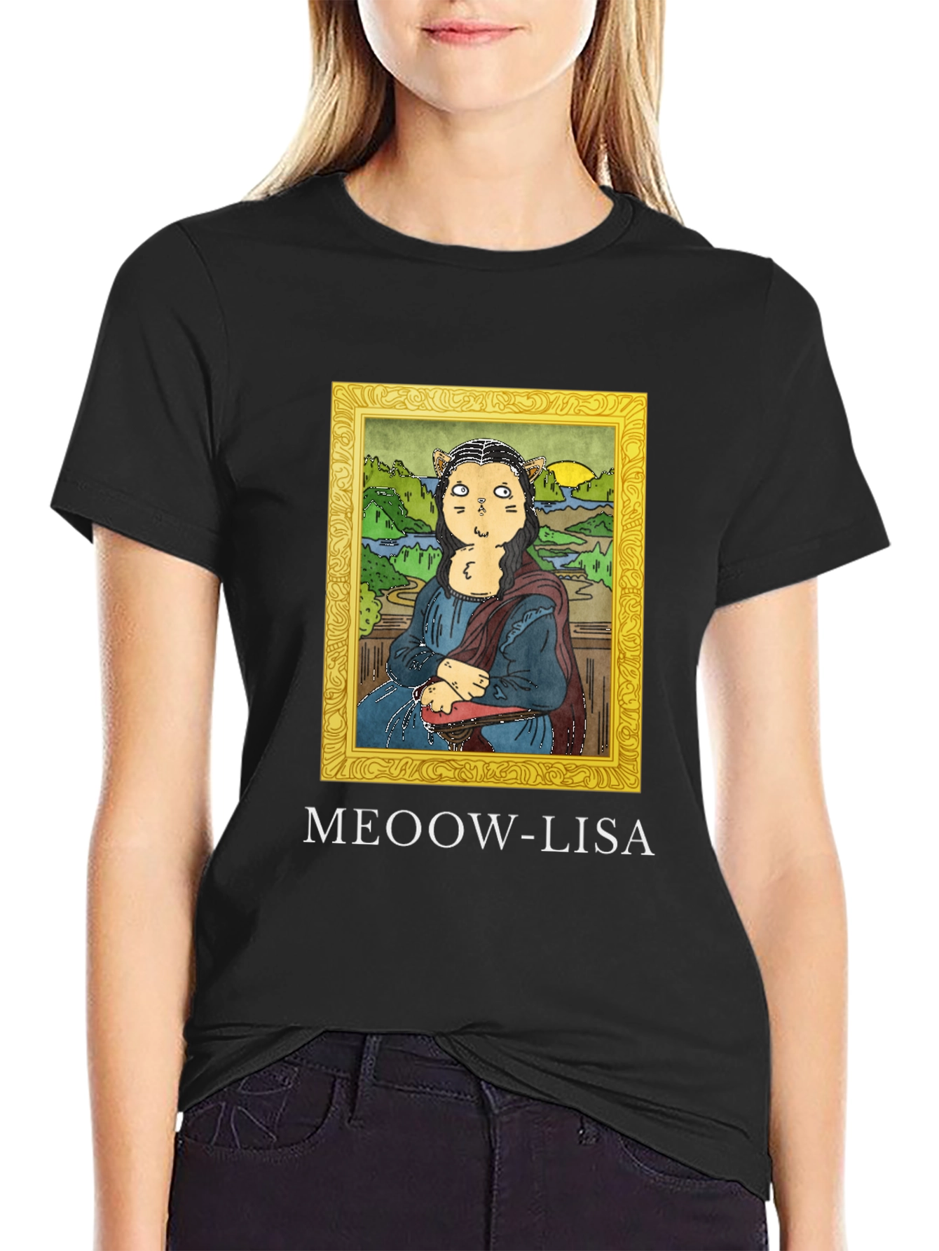 Meoow-Lisa T-Shirt Funny Cat Mona Lisa Tee