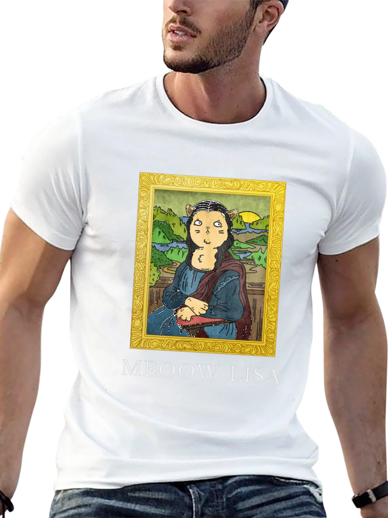 Meoow-Lisa T-Shirt Funny Cat Mona Lisa Tee