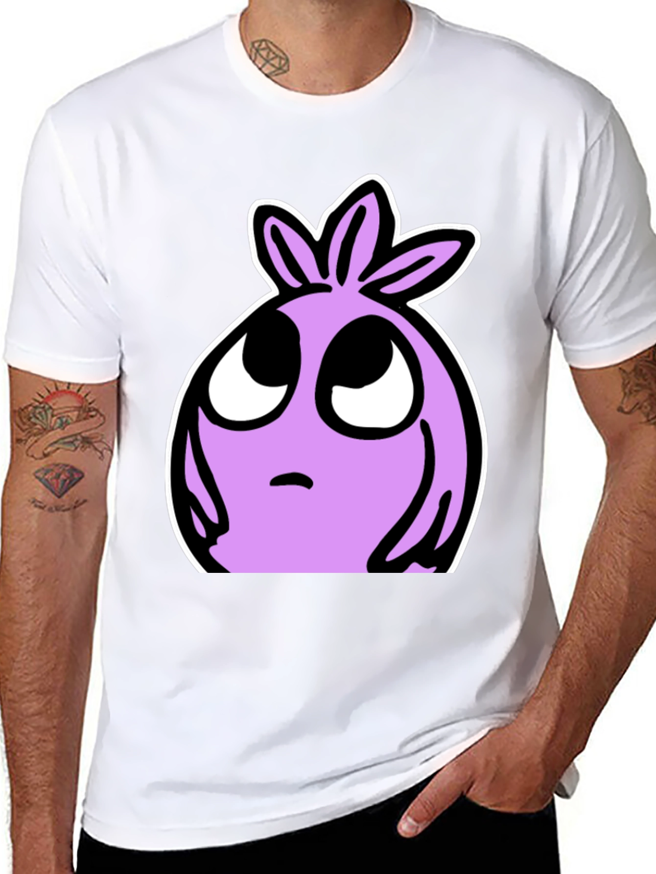 Cartoon Lilac Character Black T-shirt