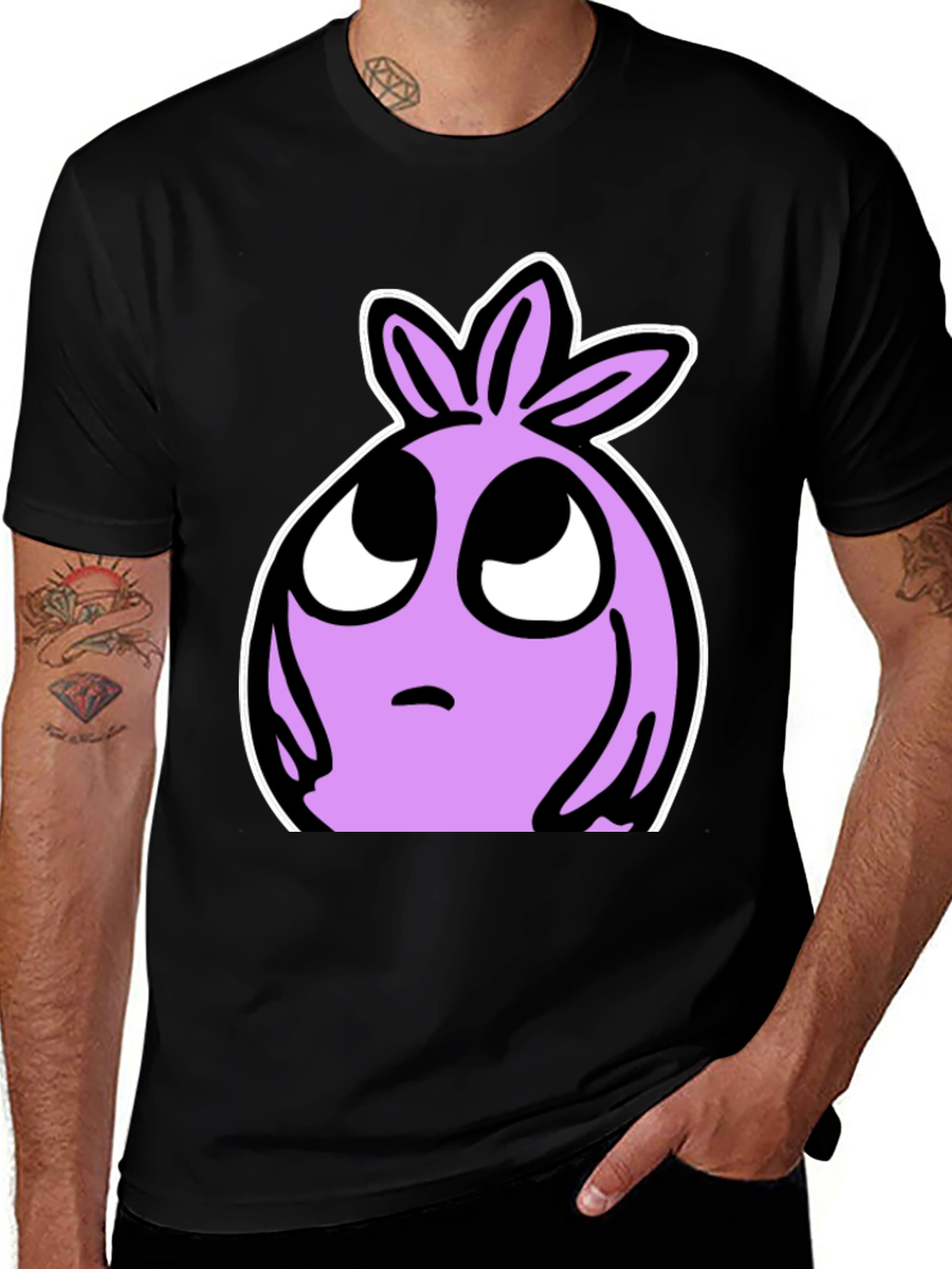 Cartoon Lilac Character Black T-shirt
