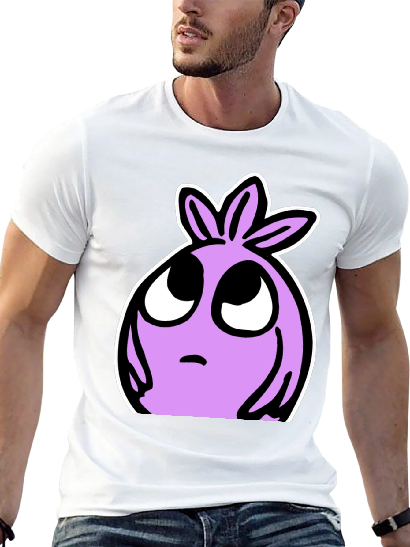 Cartoon Lilac Character Black T-shirt
