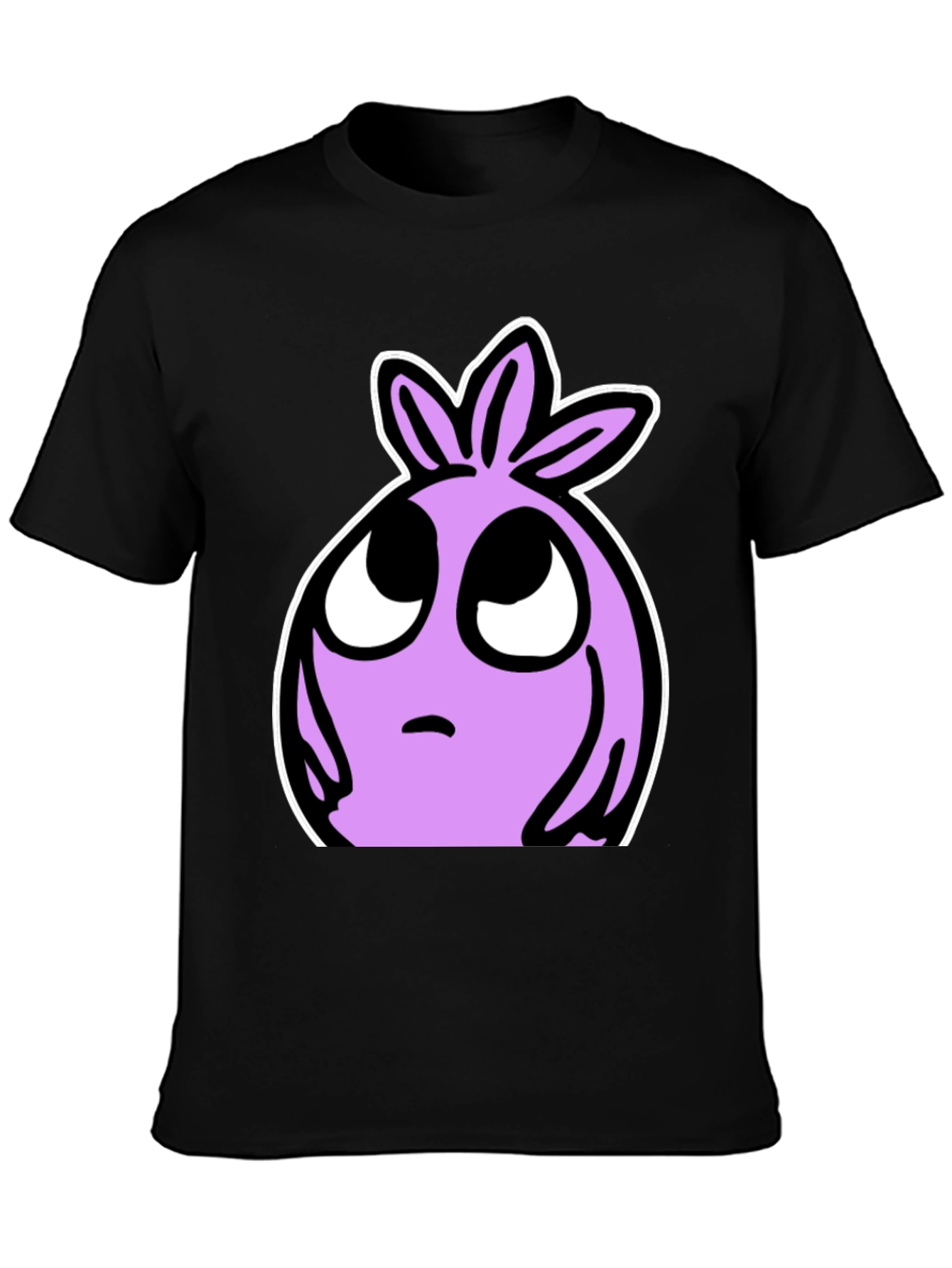 Cartoon Lilac Character Black T-shirt