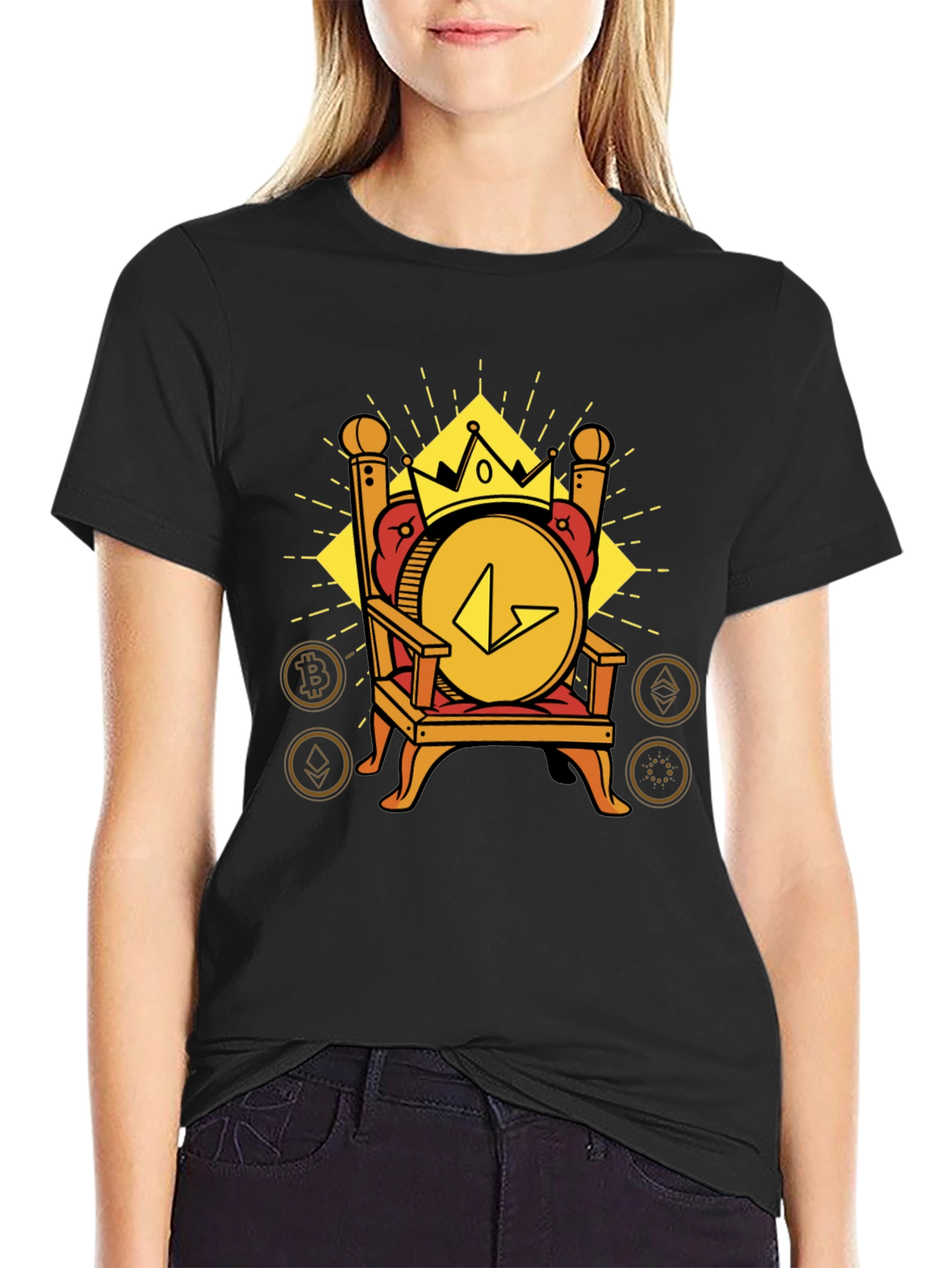 Crypto King Black T-Shirt - Bitcoin Ethereum Design